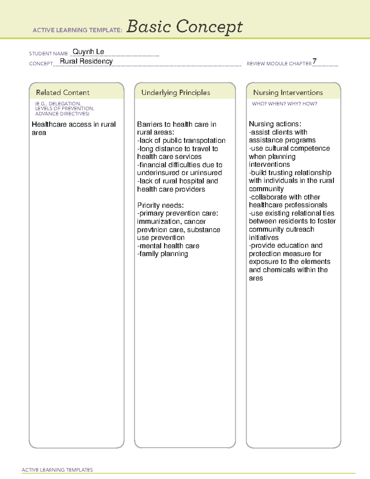 Basic concept template - rural residency - ACTIVE LEARNING TEMPLATES ...