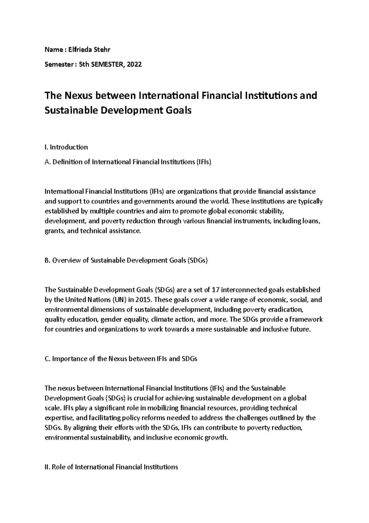The Nexus between International Financial Institutions and Sustainable ...