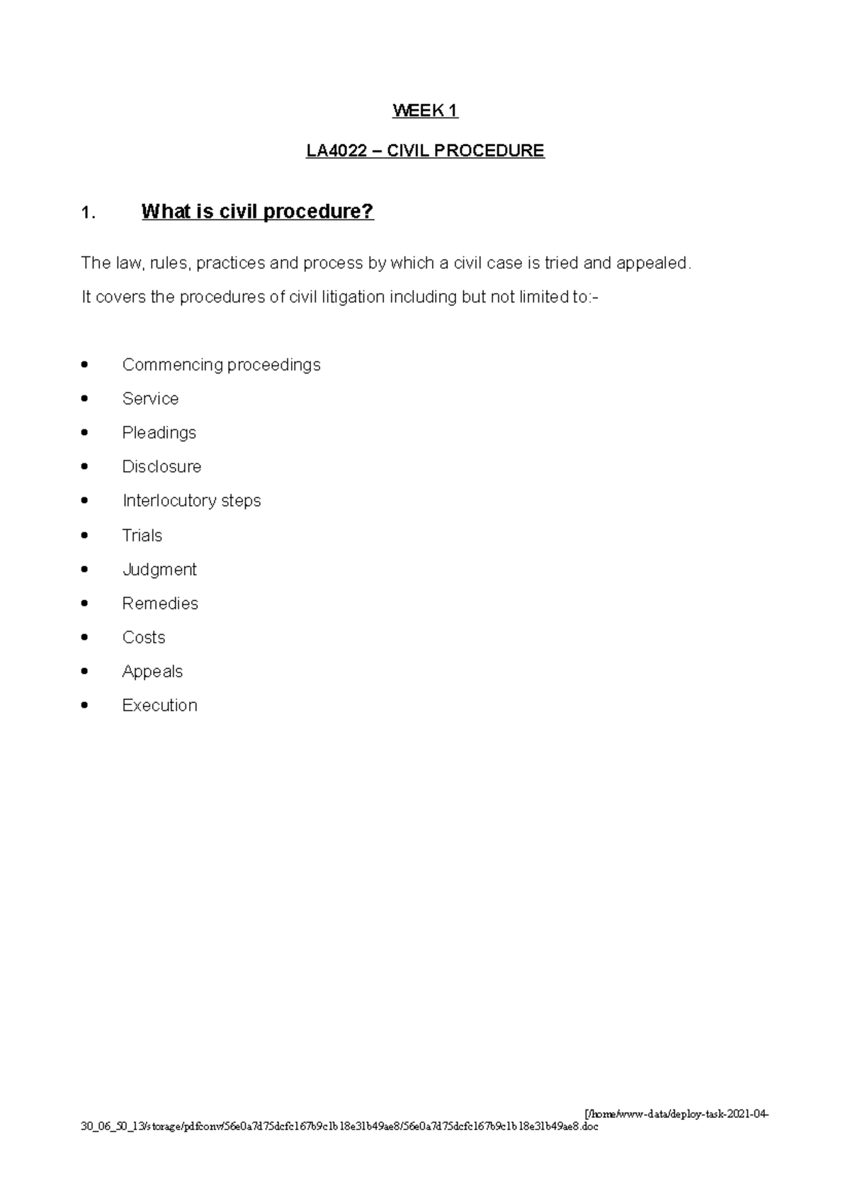 WEEK 1 Civil Procedure Students WEEK 1 LA4022 CIVIL PROCEDURE 1 