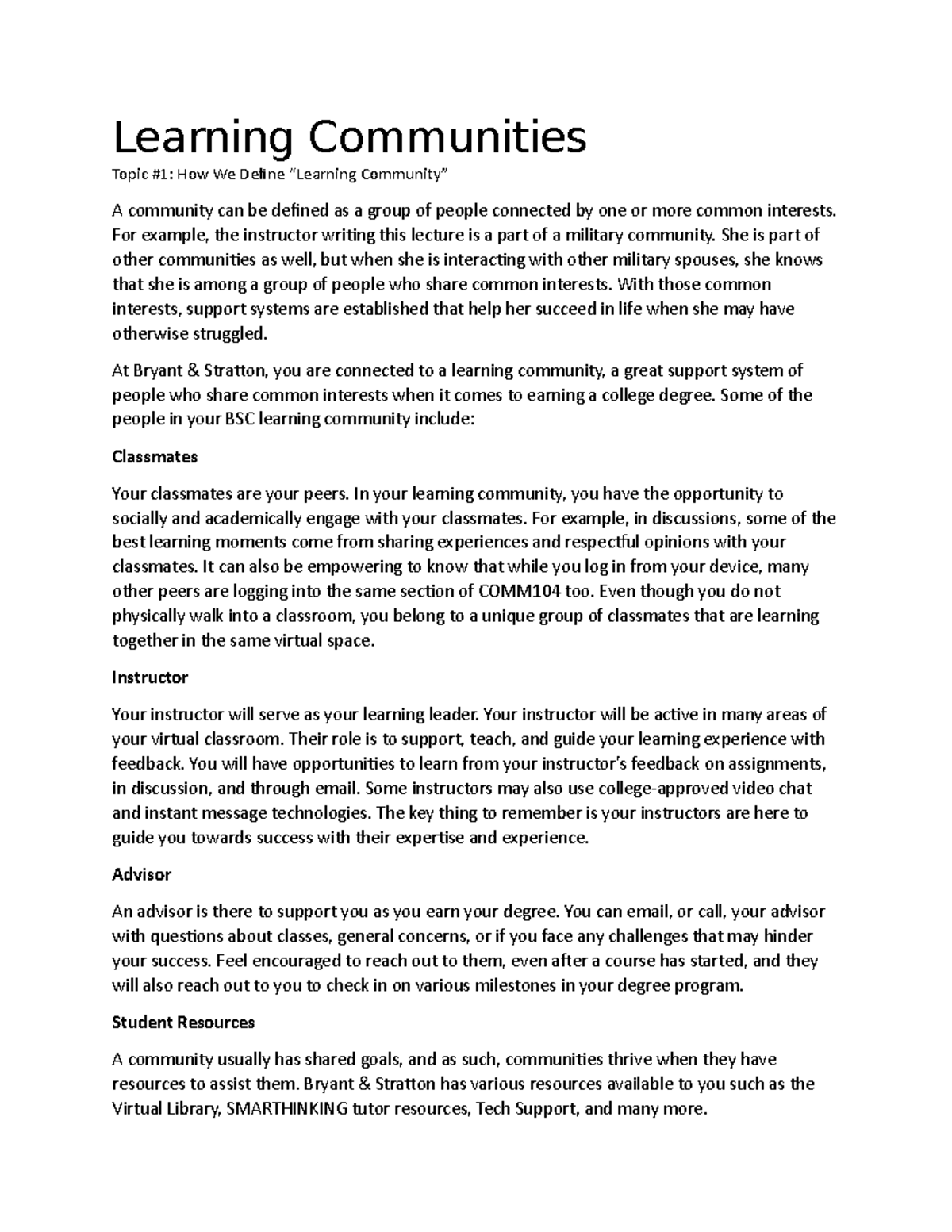 essay on learning communities