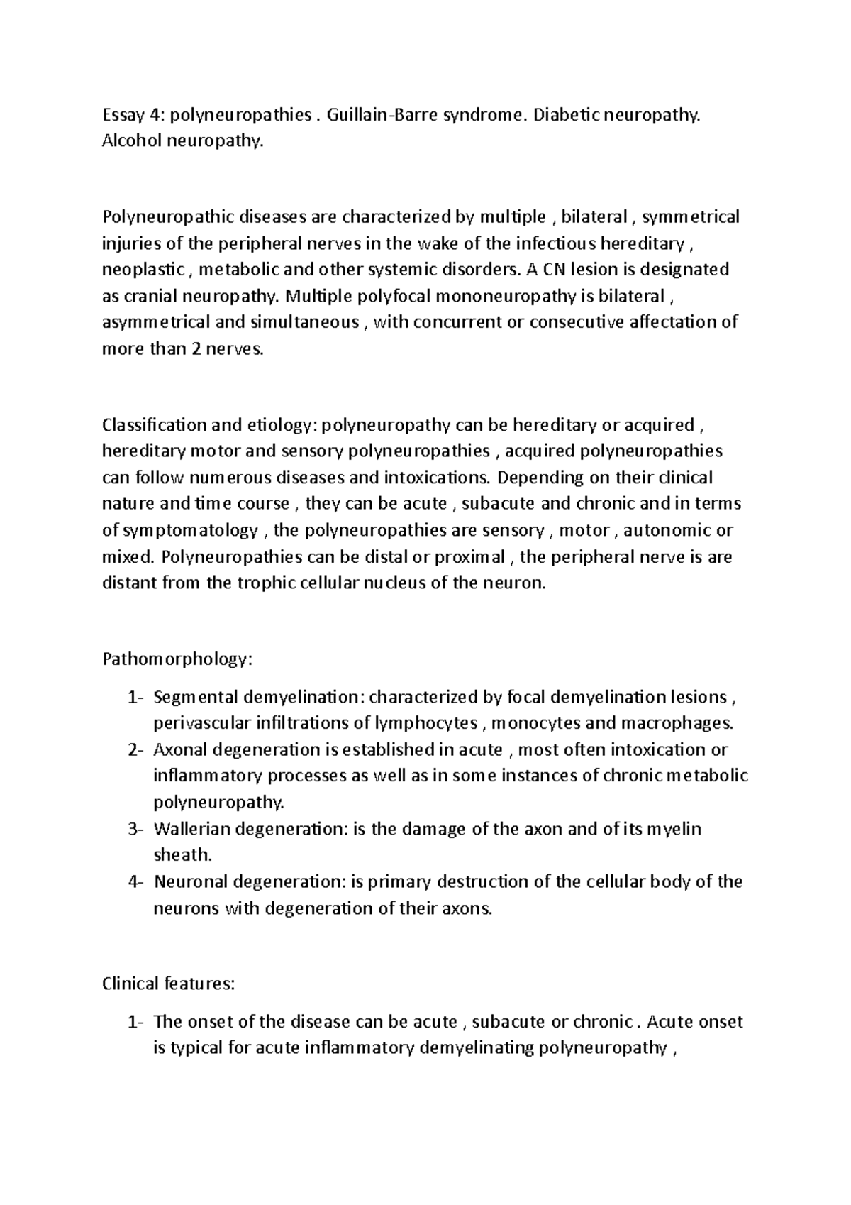 Essay 4 neurology - Grade: A - Essay 4: polyneuropathies . Guillain ...