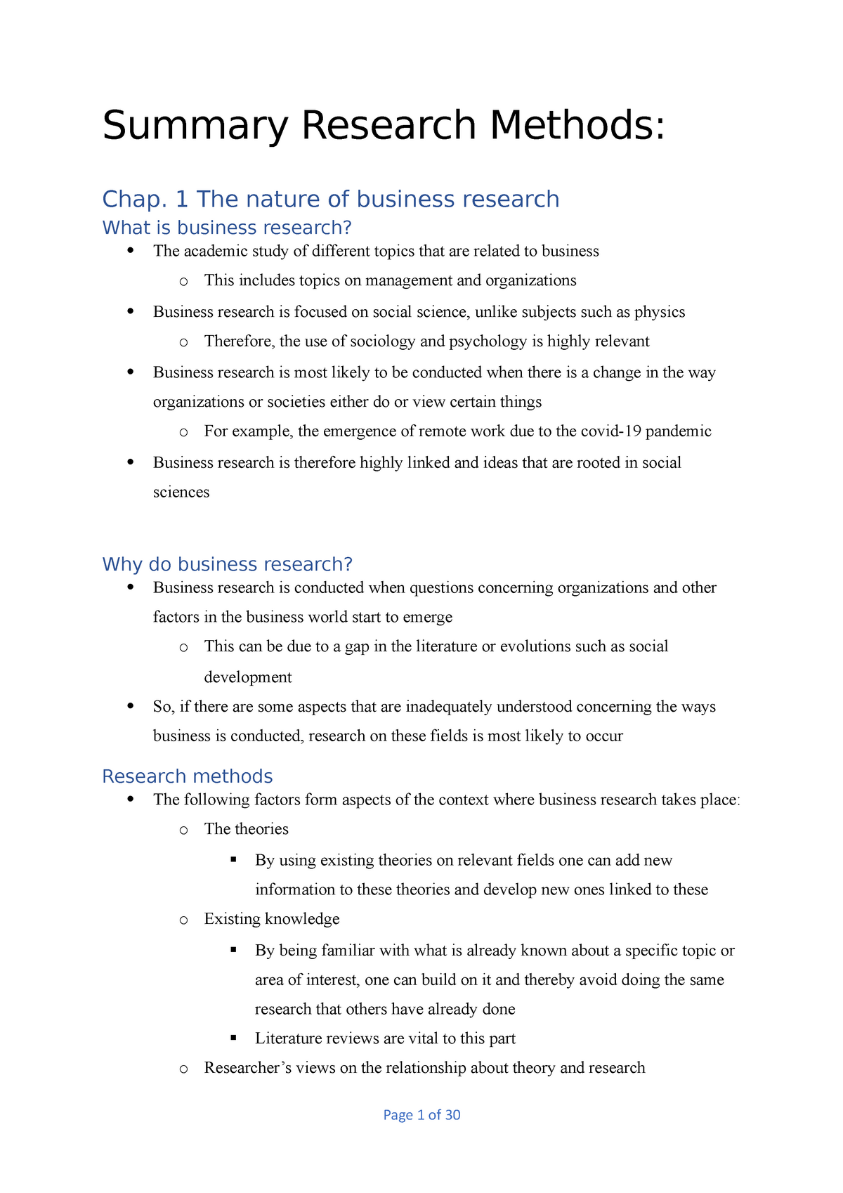 business research methods summary