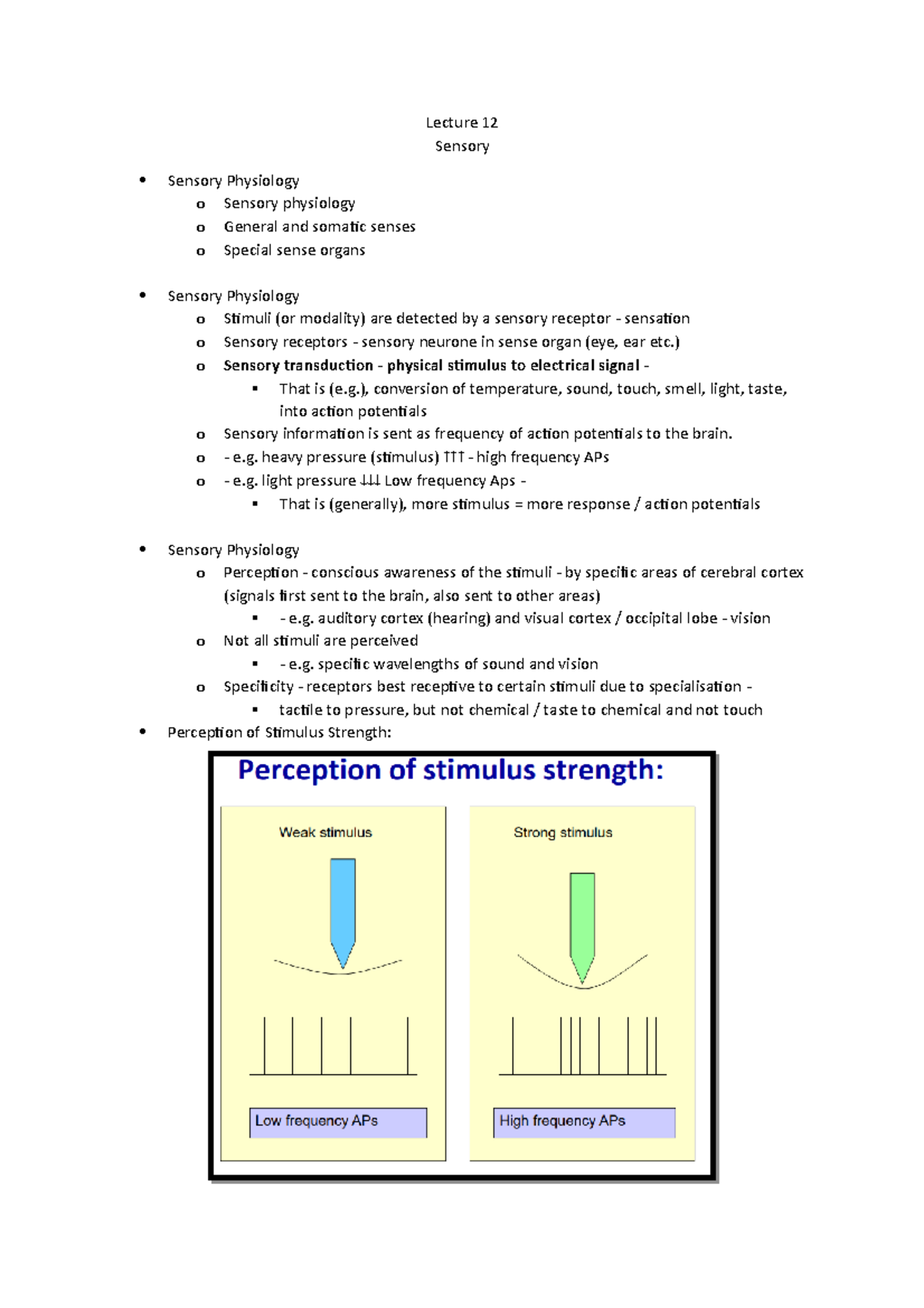 Sensory Physiology - Lecture 12 Sensory Sensory Physiology O Sensory ...