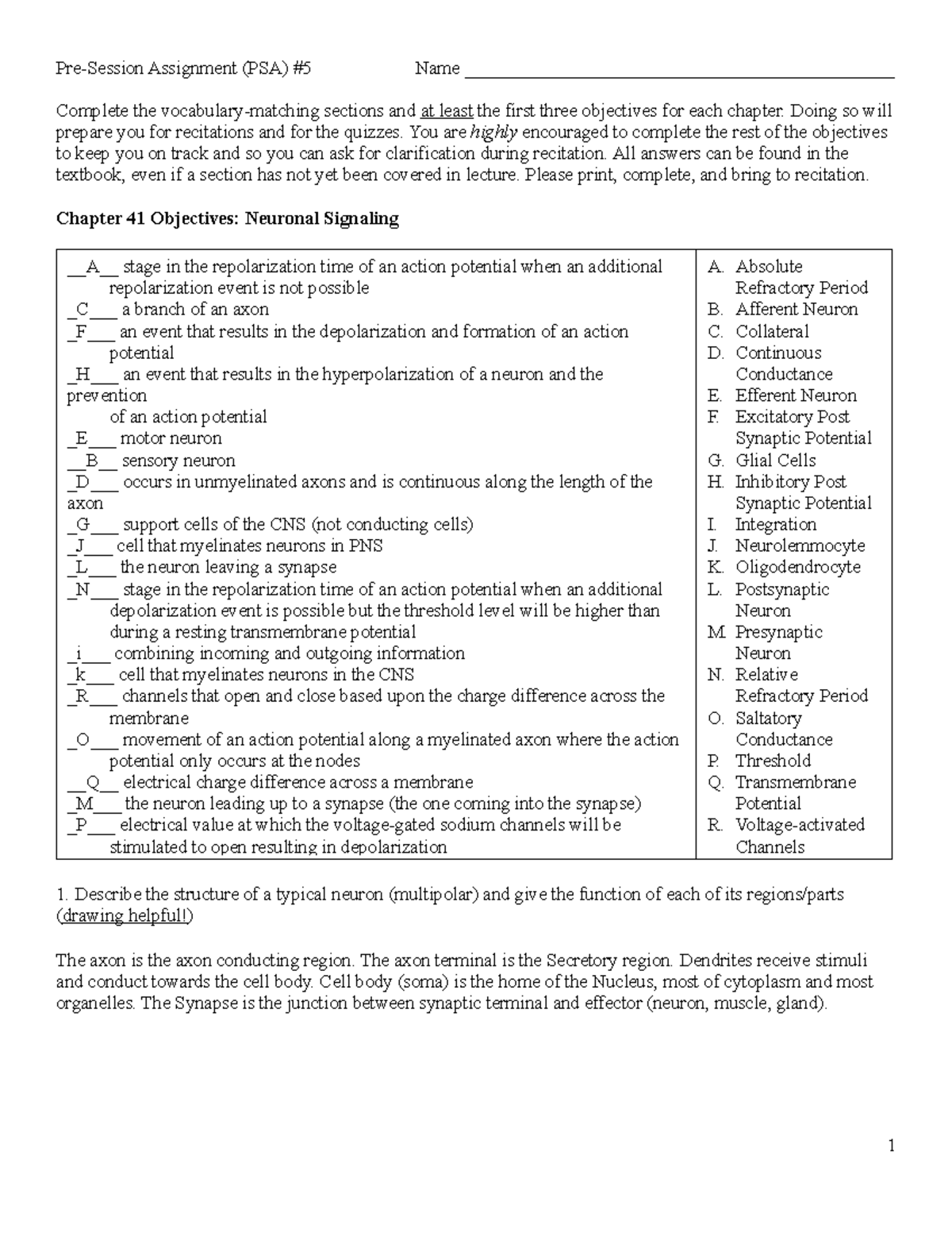 PSA 5 BIOK-103 DR. YOST - Pre-Session Assignment (PSA) #5 Name - Studocu