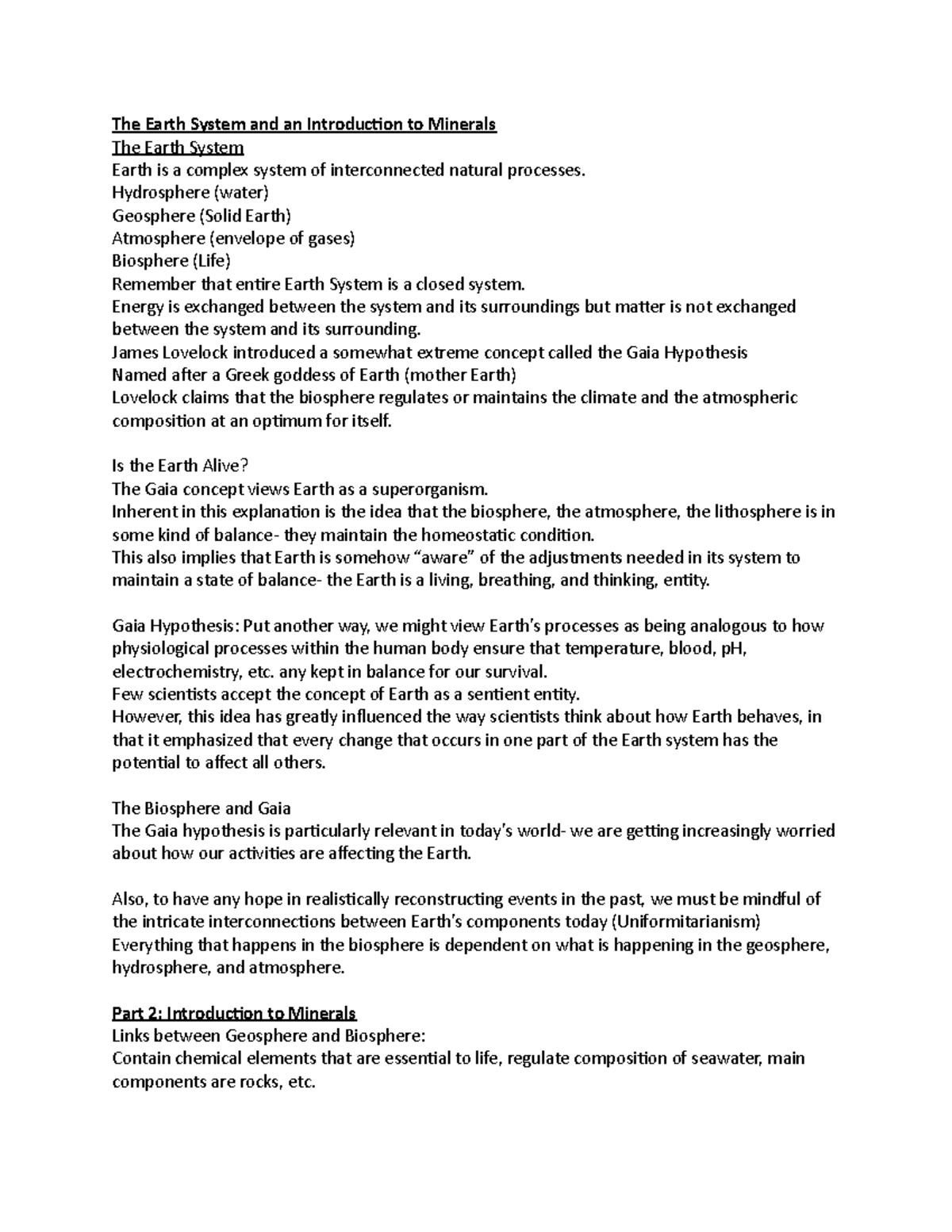 Week 3- Lecture 8 - The Earth System and an Introduction to Minerals ...