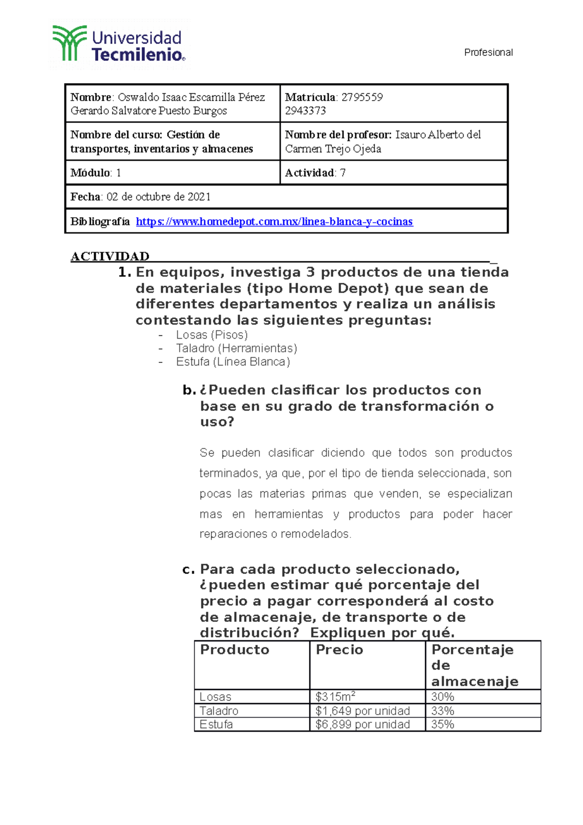 Actividad 7 gestión de transporte inventarios y almacenes - TecMilenio ...
