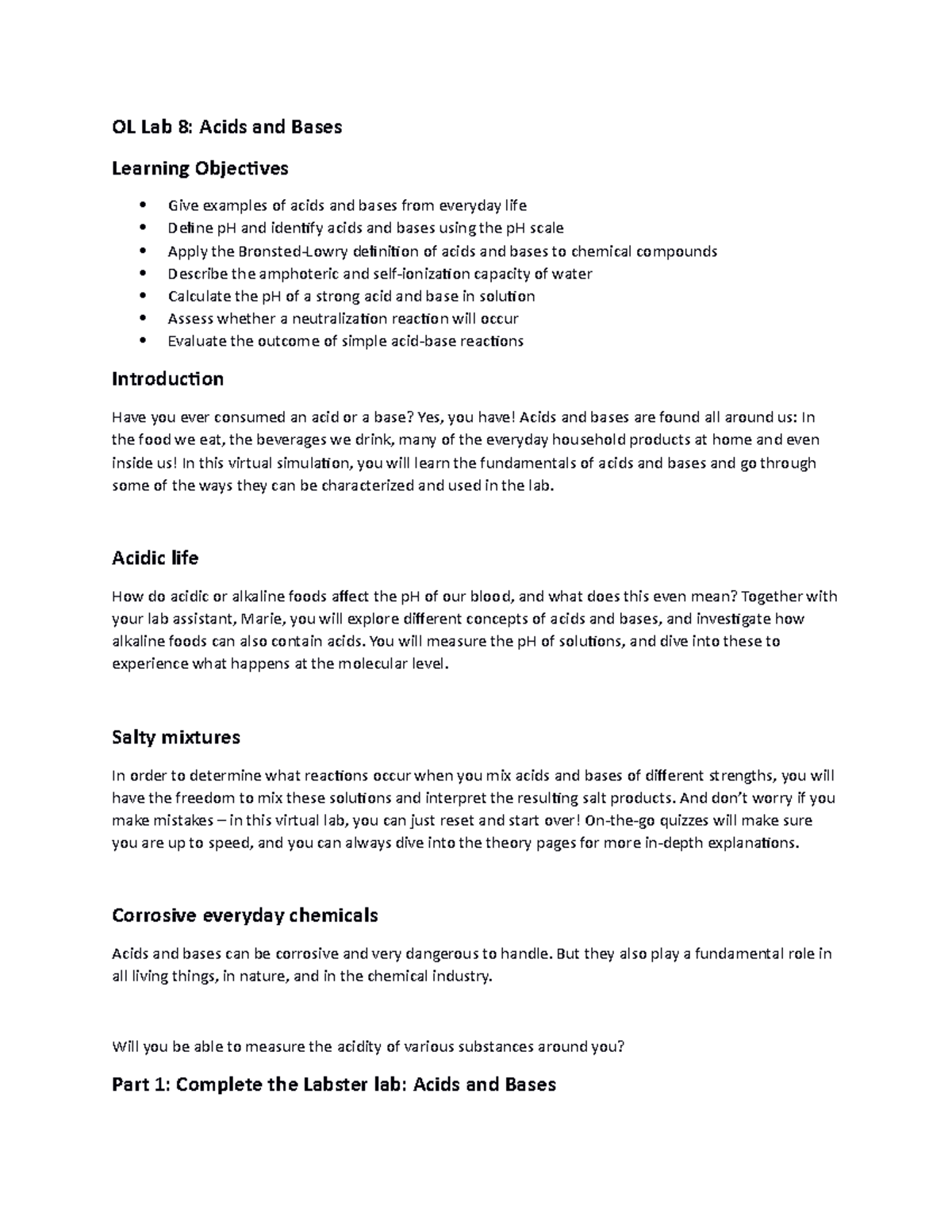 OL Lab 8Acids and Bases OL Lab 8 Acids and Bases Learning