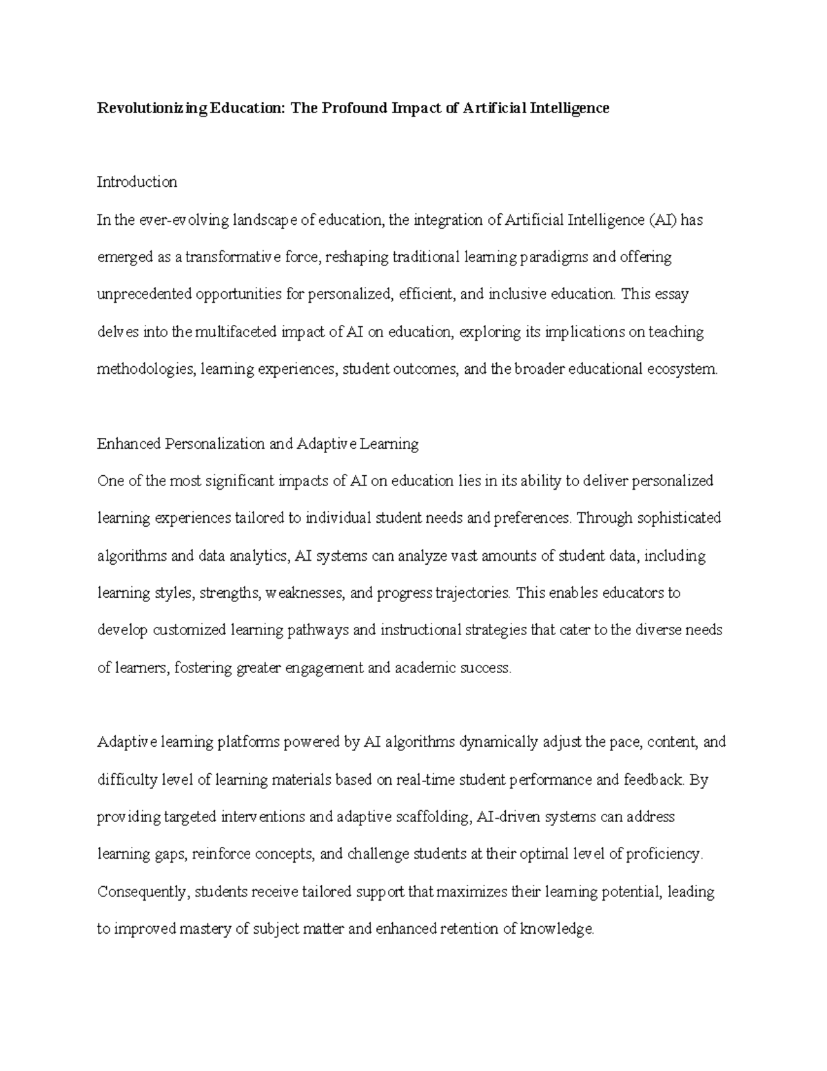 Revolutionizing Education The Profound Impact of Artificial ...