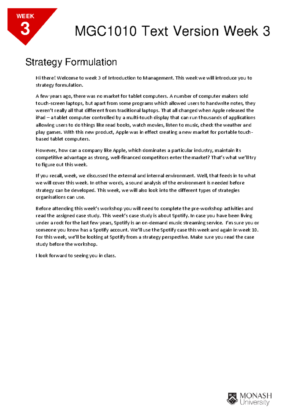 MGC1010 Week 3 Strategy Formulation Text Version - 3 MGC1010 Text ...