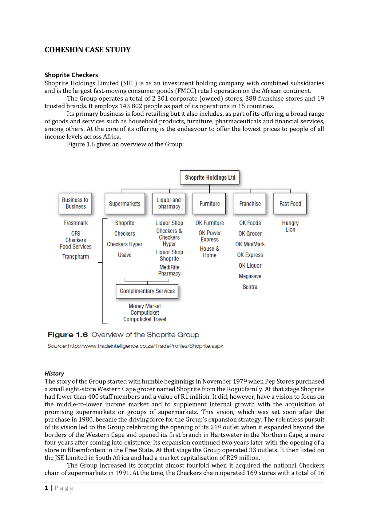 CASE Study for Assessments - 2021 - COHESION CASE STUDY Shoprite ...