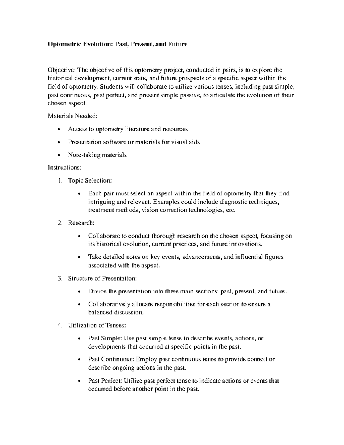 FOP Project - Optometric Evolution: Past, Present, and Future Objective ...