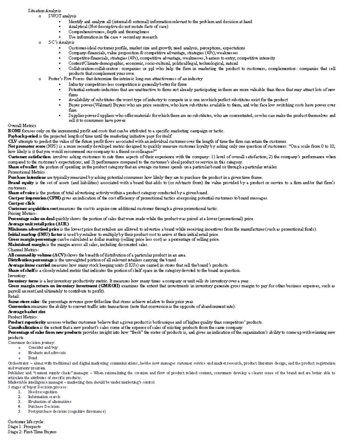 Crypt Sheet (exam version) - Situation Analysis o SWOT analysis ...