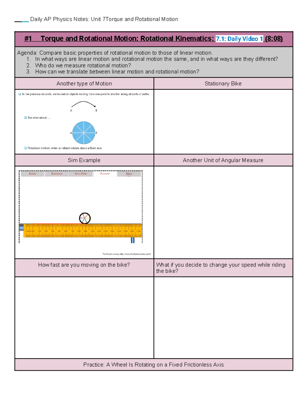 AP1 Unit 7 Student Copy- Daily AP Physics 1 Notes Torque and Rotational ...