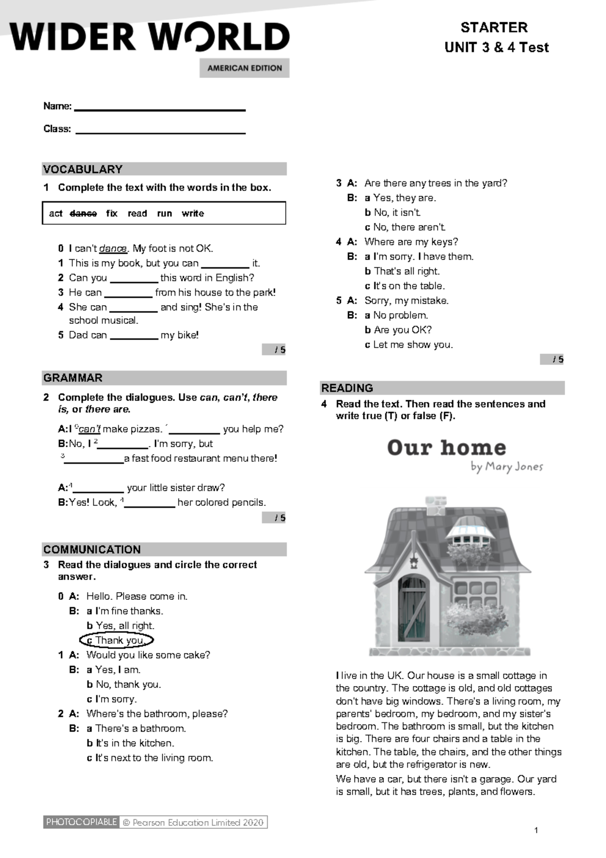 wider world starter unit 3 test