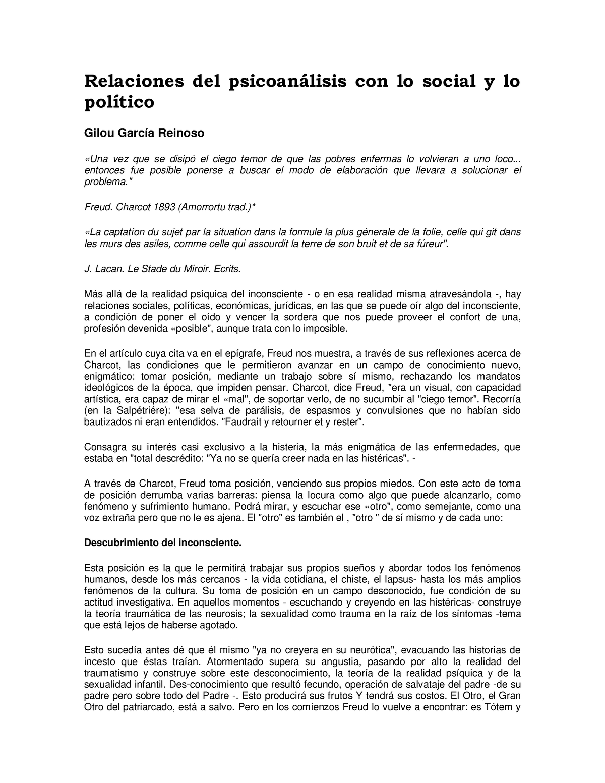 Royer Garcia Reinoso, G. Relaciones Del Psicoan Ã¡lisis Con Lo Social Y ...