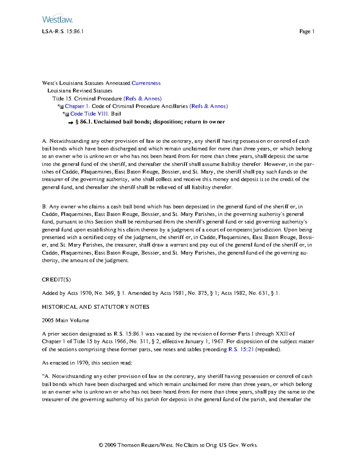 R.S. 15-86 1 - Criminal laws - West's Louisiana Statutes Annotated ...