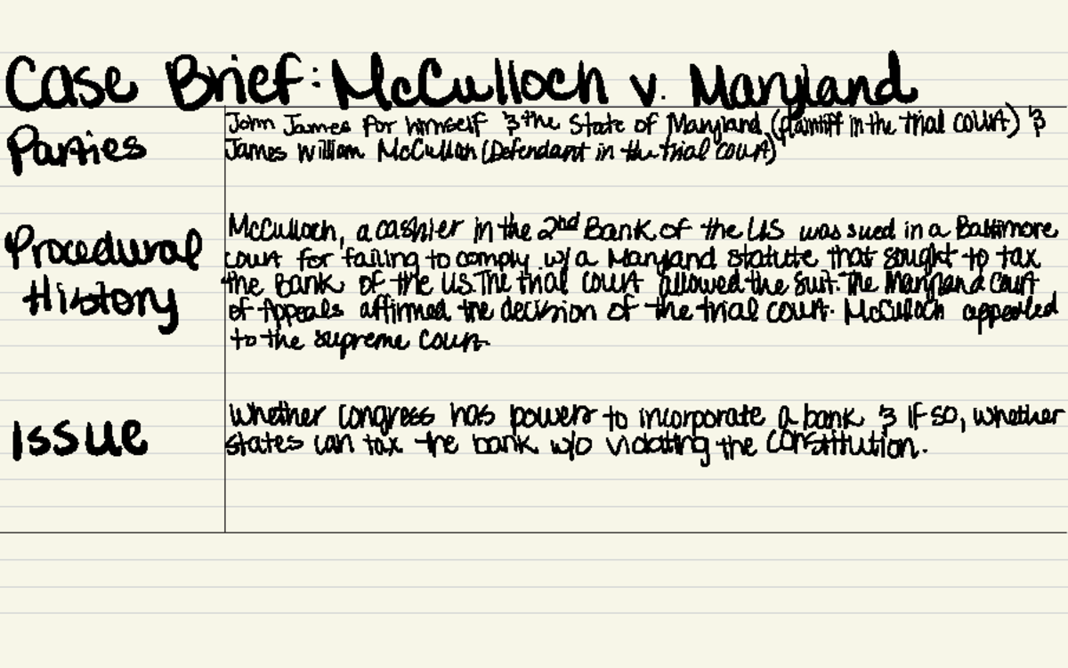 Week 4 Cases 14 case briefs Case BriefMcCulloch v. Maryland John