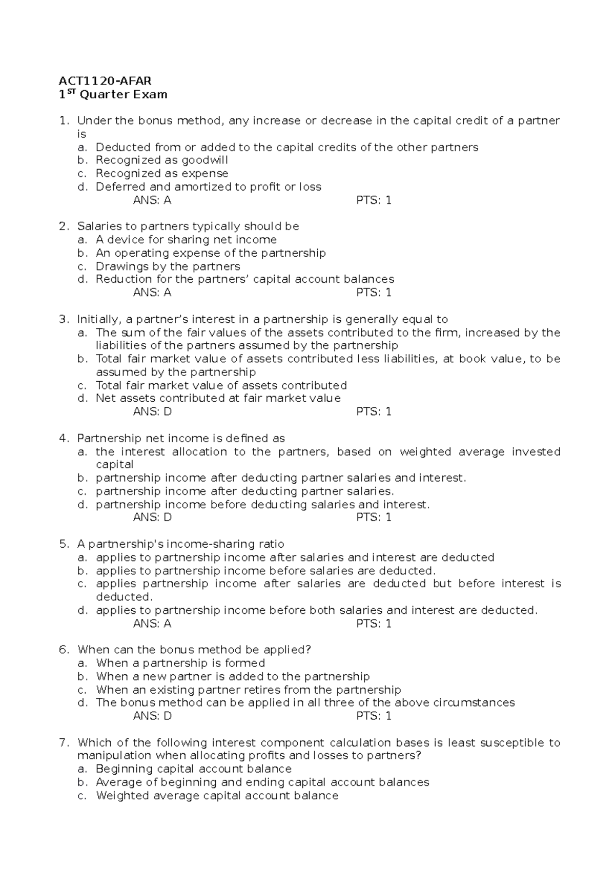 QUIZ 1 ACT1120 Adv Acctg Financial Reporting - ACT1120-AFAR 1 ST ...