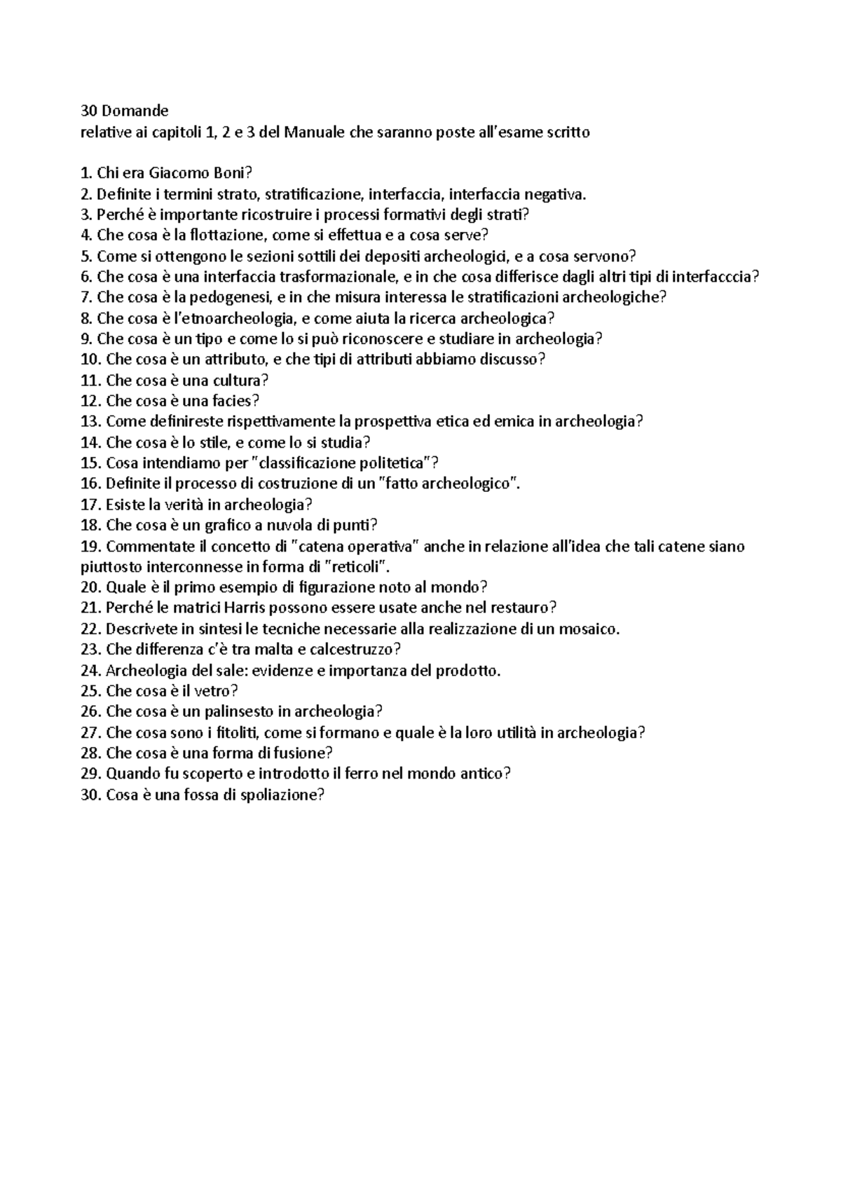 30 Domande - 30 Domande relative ai capitoli 1, 2 e 3 del Manuale che ...