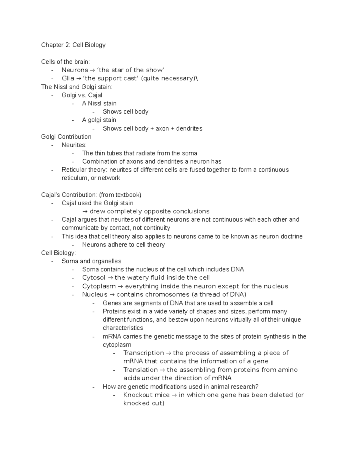 Chapter 2: Cell Biology - Chapter 2: Cell Biology Cells Of The Brain ...