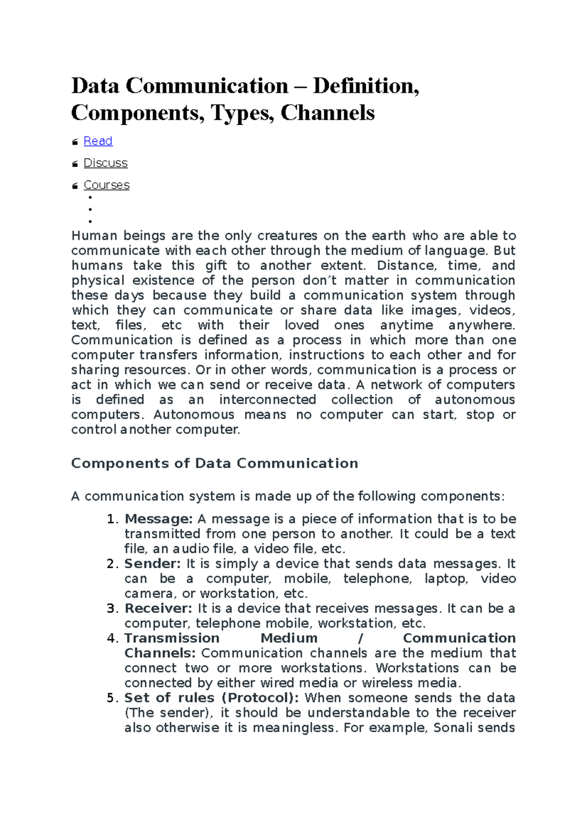 Communication channels Data Communication Definition, Components