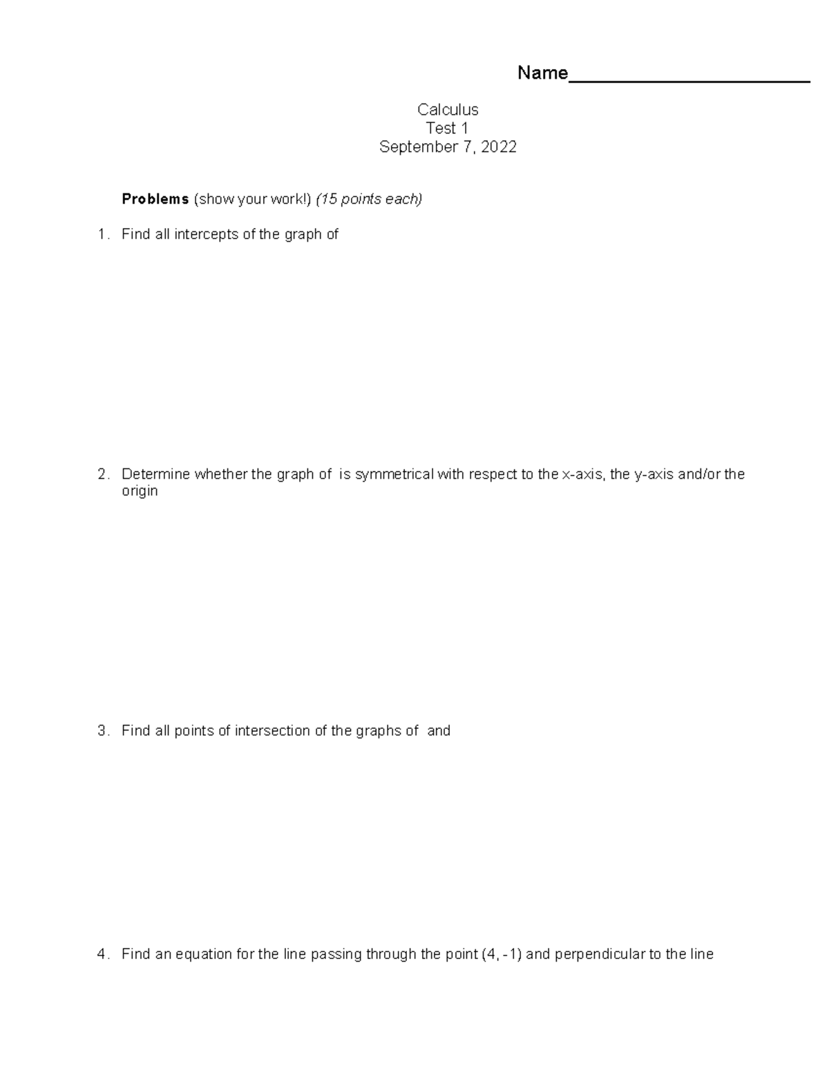 Test 1 - Test 1 - Name_______________________ Calculus Test 1 September ...
