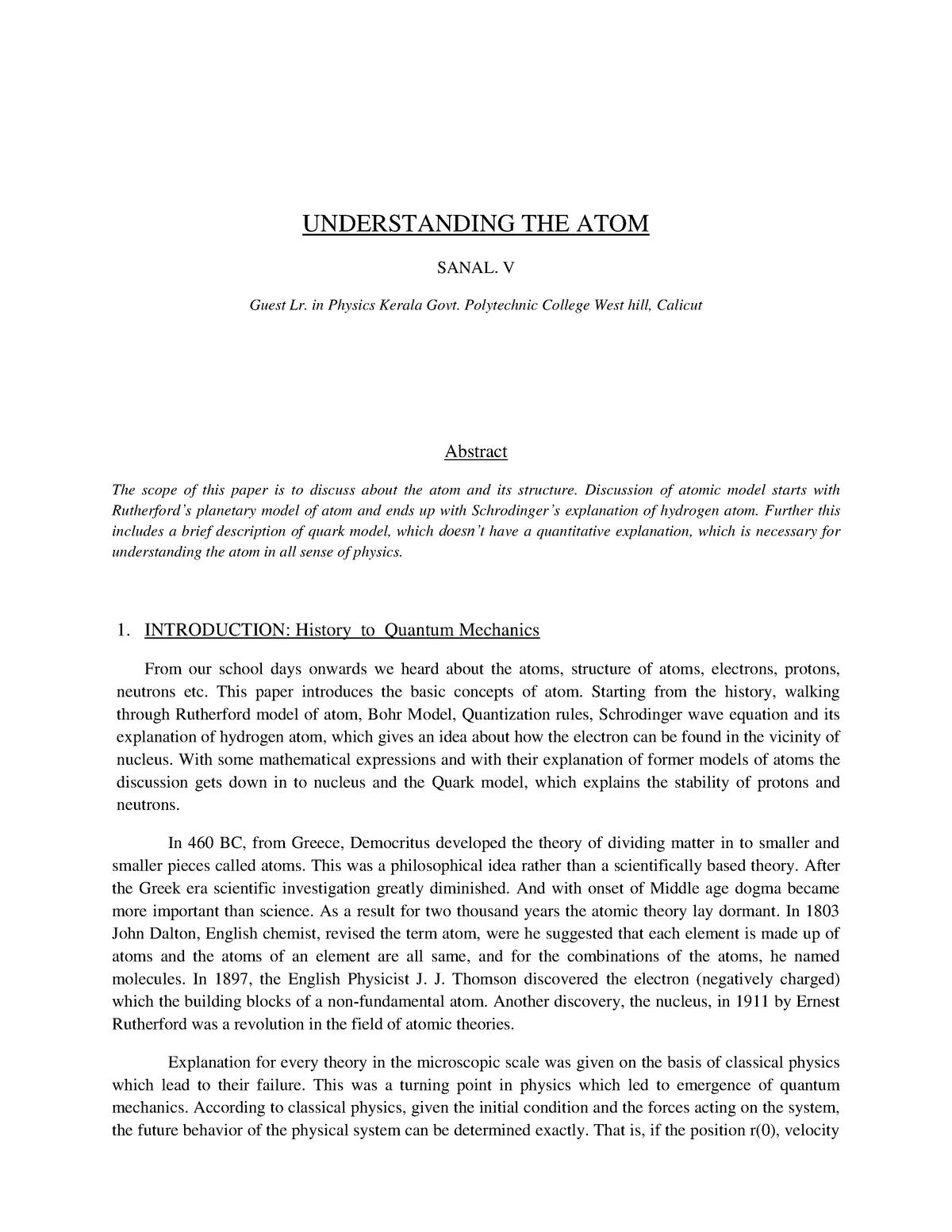 Understanding the Atom - UNDERSTANDING THE ATOM SANAL. V Guest Lr. in ...