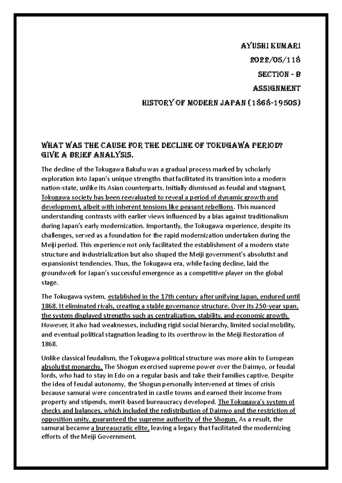 Japan assignment - AYUSHI KUMARI 2022/05/ SECTION - B ASSIGNMENT ...