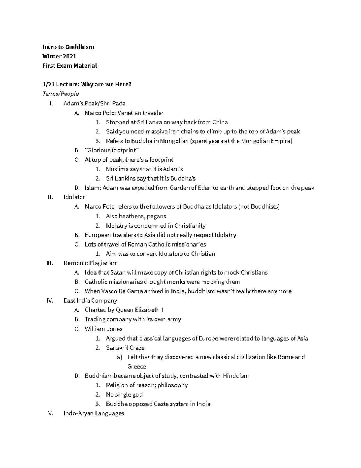 Asian 230 Lecture Notes - Exam 1 - Intro to Buddhism Winter 2021 First ...