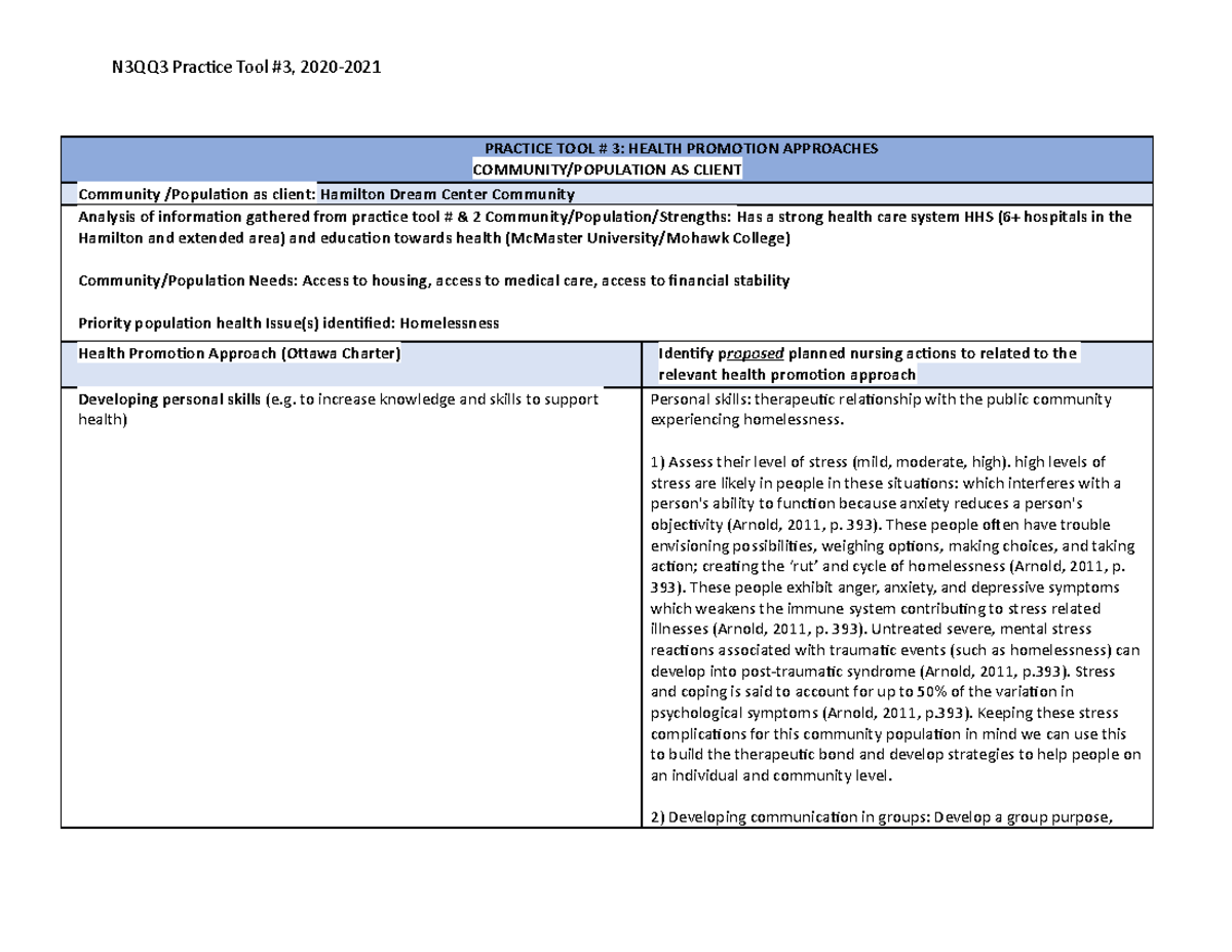 Practice tool 3 - PRACTICE TOOL # 3: HEALTH PROMOTION APPROACHES ...