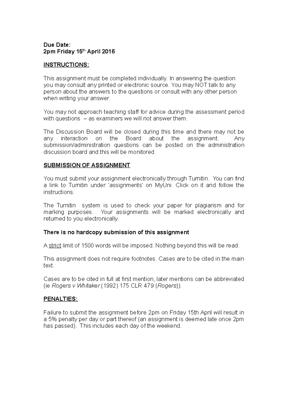 Redeemable assignment - Due Date: 2pm Friday 15th April 2016 ...