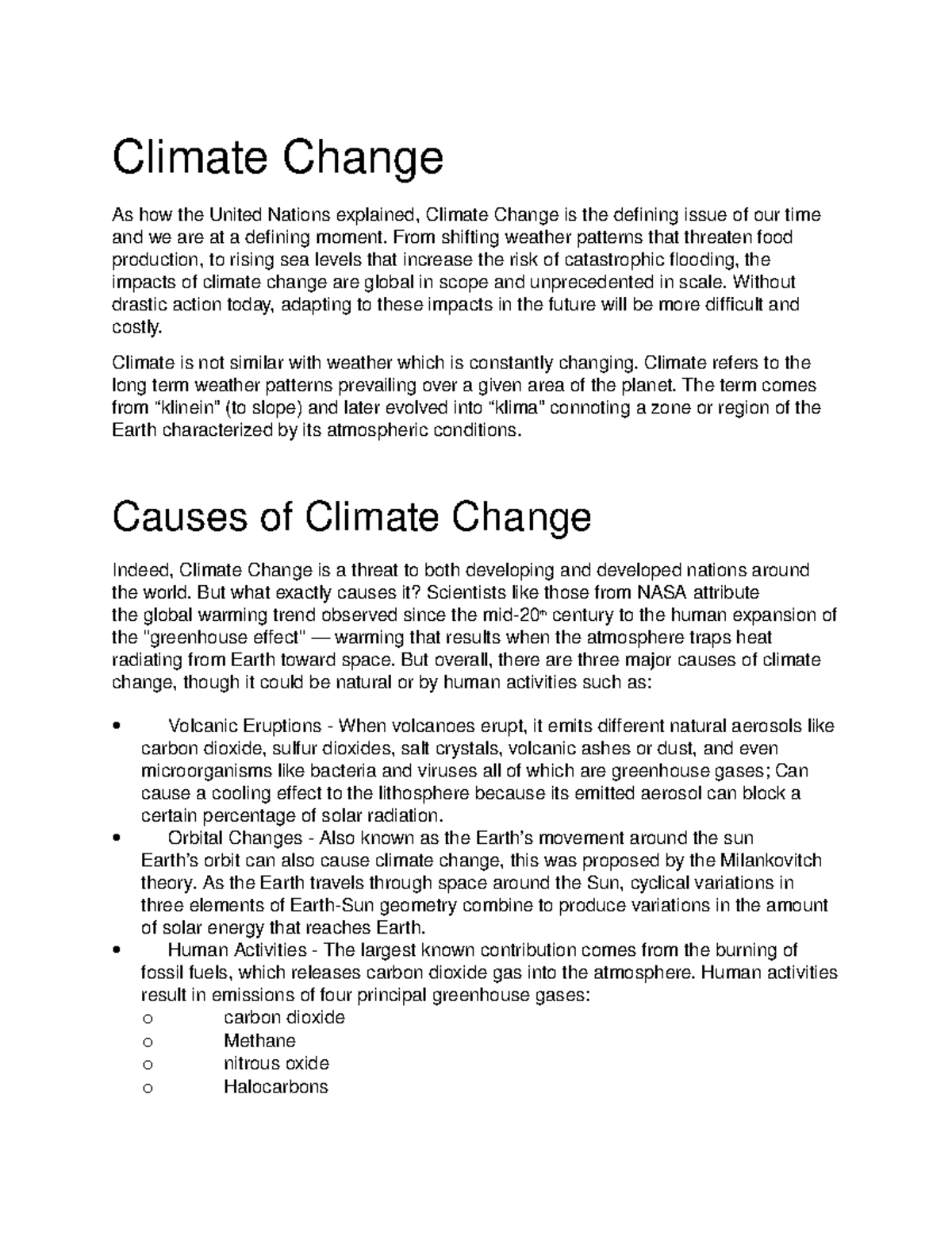 Climate Change - Lecture notes 6 - Climat e Change As how the United ...