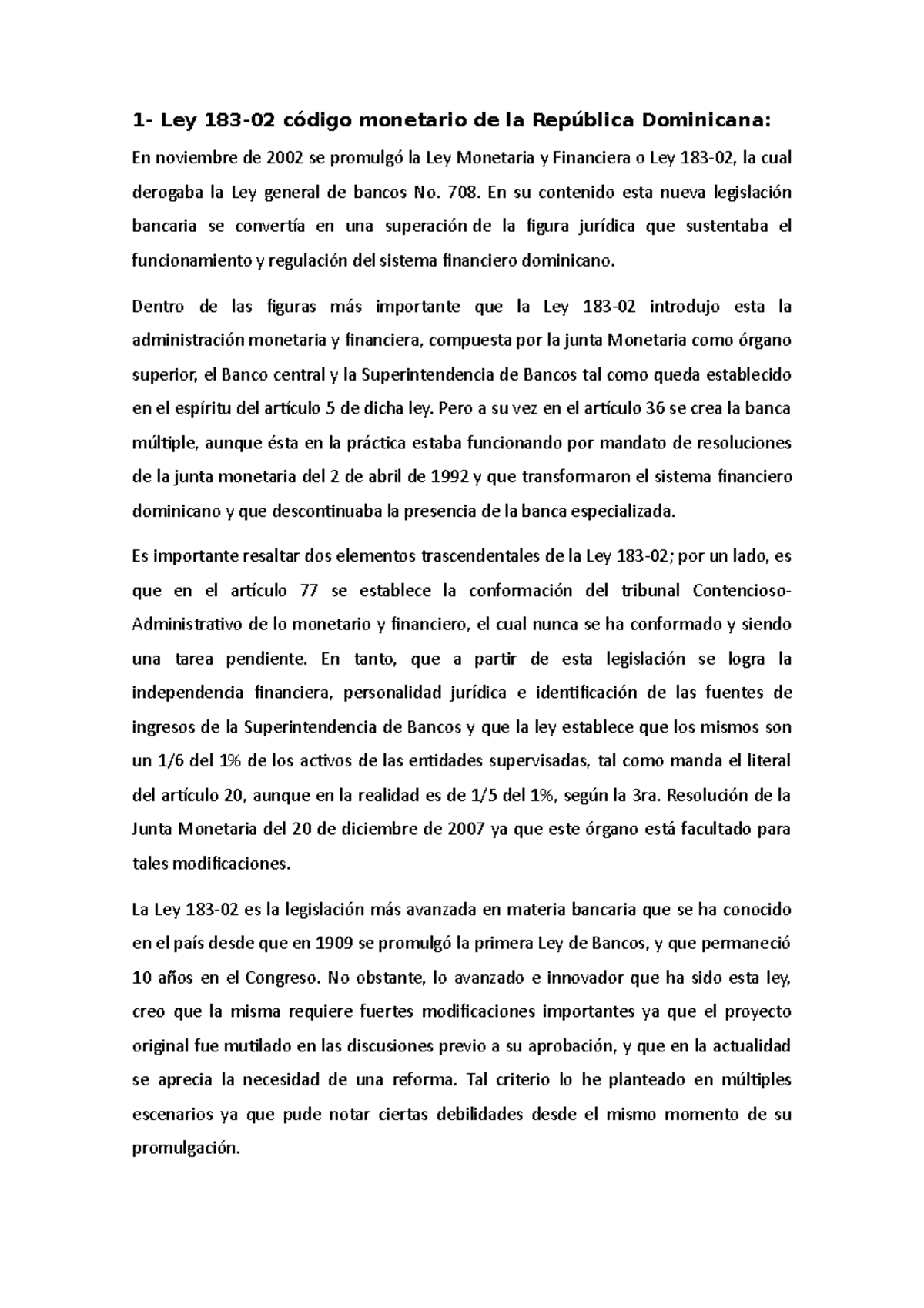 Analisis De La Ley 183 - Análisis De La Ley 183-02 Código Monetario De ...