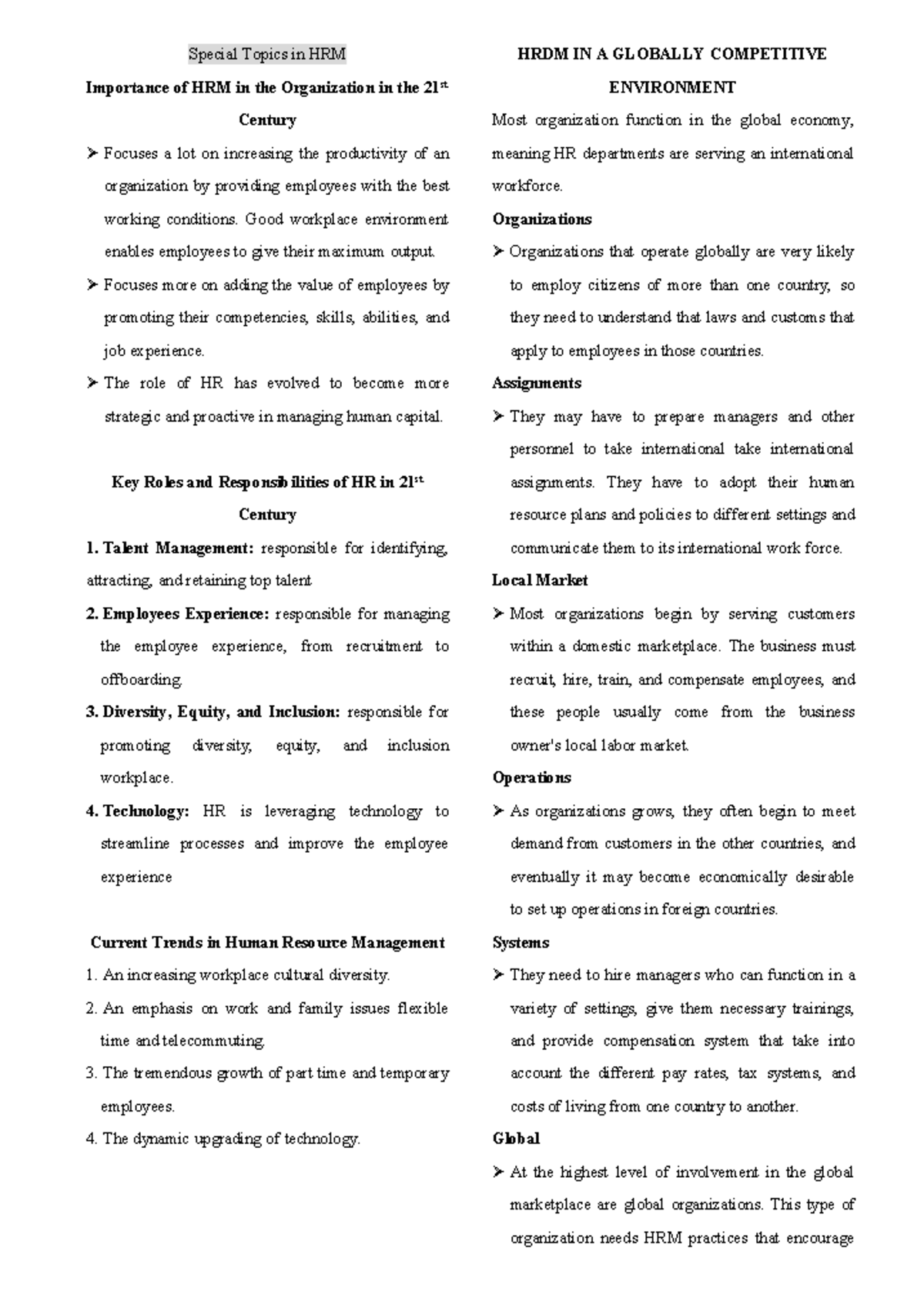 Special-Topics-in-HRM 111854 - Special Topics in HRM Importance of HRM ...