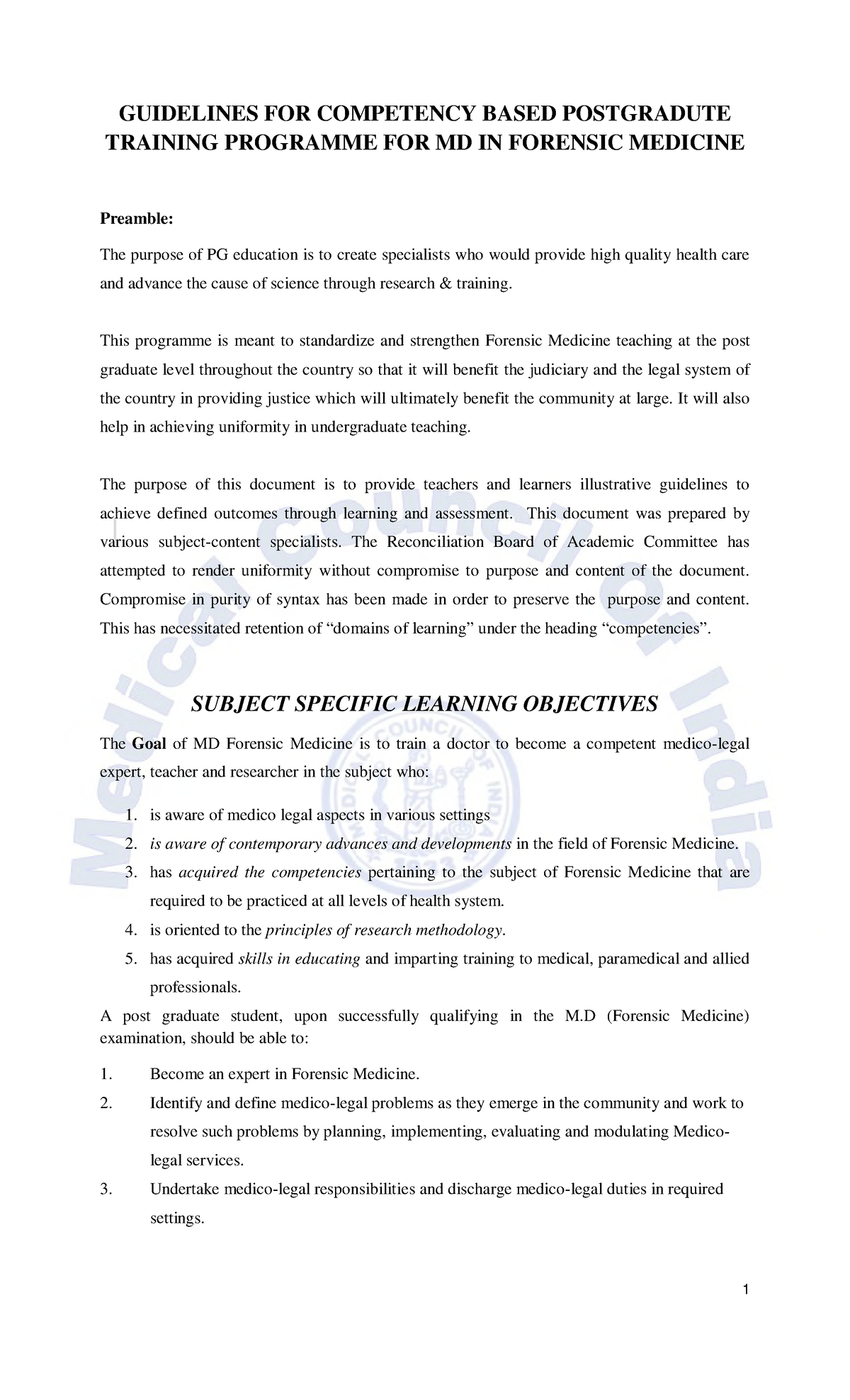 MDForensicMedicine GUIDELINES FOR COMPETENCY BASED POSTGRADUTE