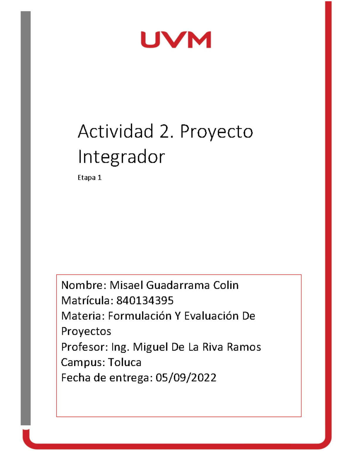 A2-MGC - ACTIVIDAD 2 proyecto integrador Plan de vida de un proyecto ...
