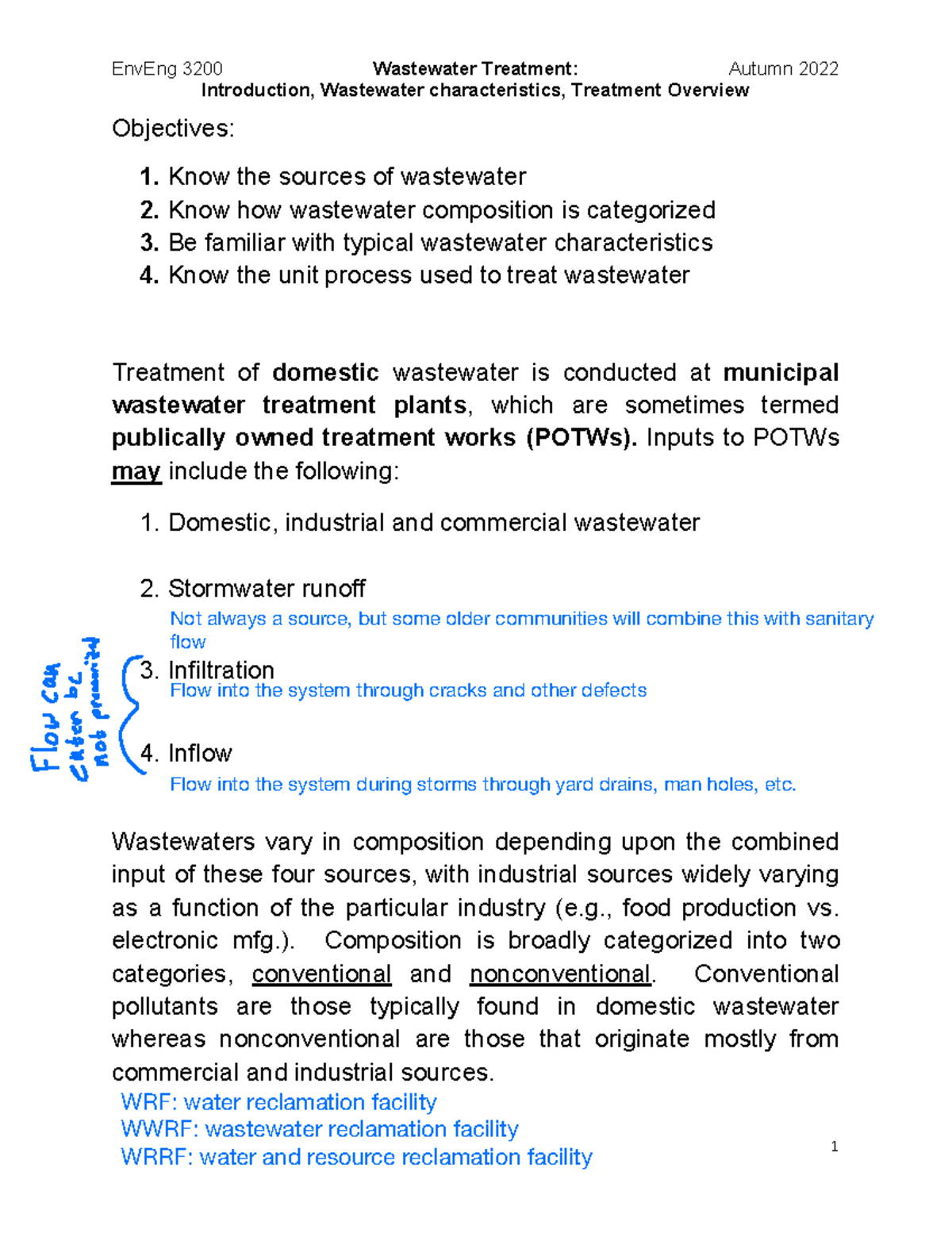 Wastewater Treatment- Introduction, Wastewater Characteristics ...