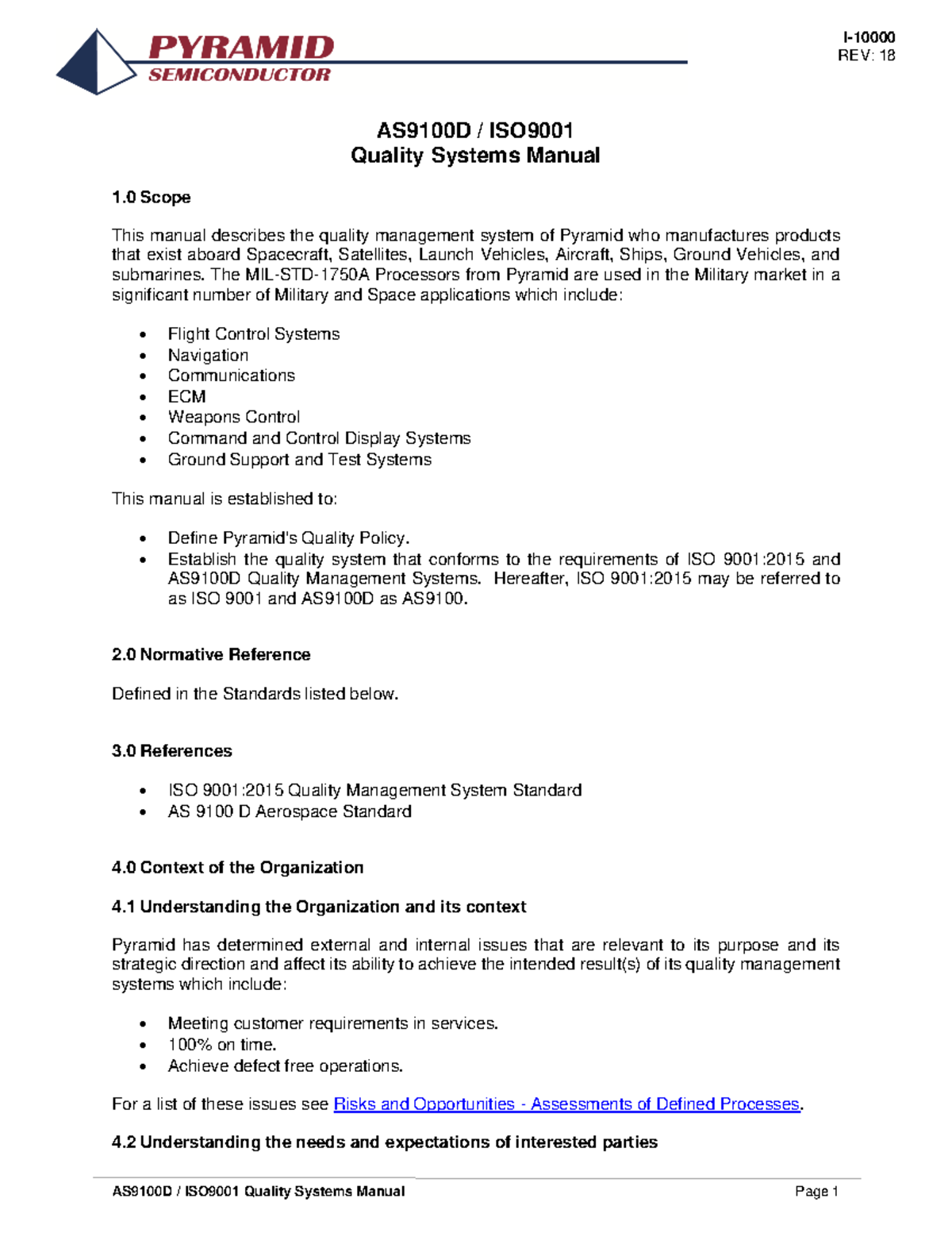 Quality Manual - Food - REV: 18 AS9100D / ISO Quality Systems Manual 1 ...