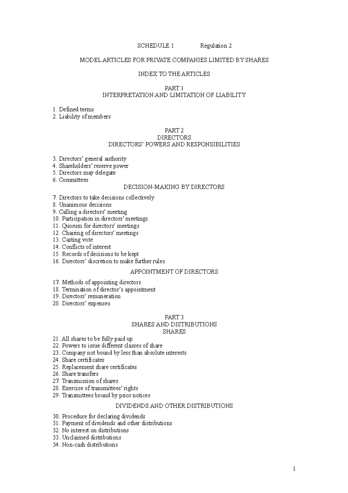 Model Articles - SCHEDULE 1 Regulation 2 MODEL ARTICLES FOR PRIVATE ...