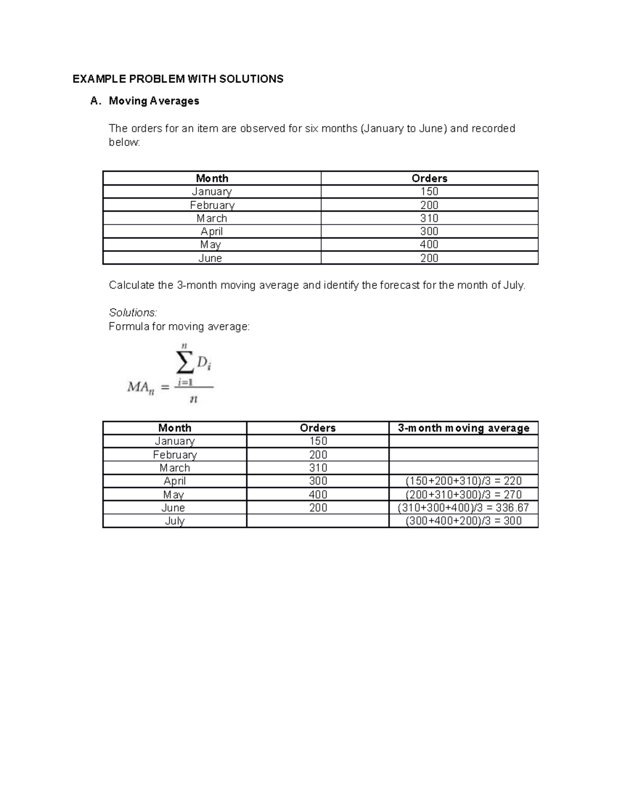 Business Forecasting - EXAMPLE PROBLEM WITH SOLUTIONS A. Moving ...