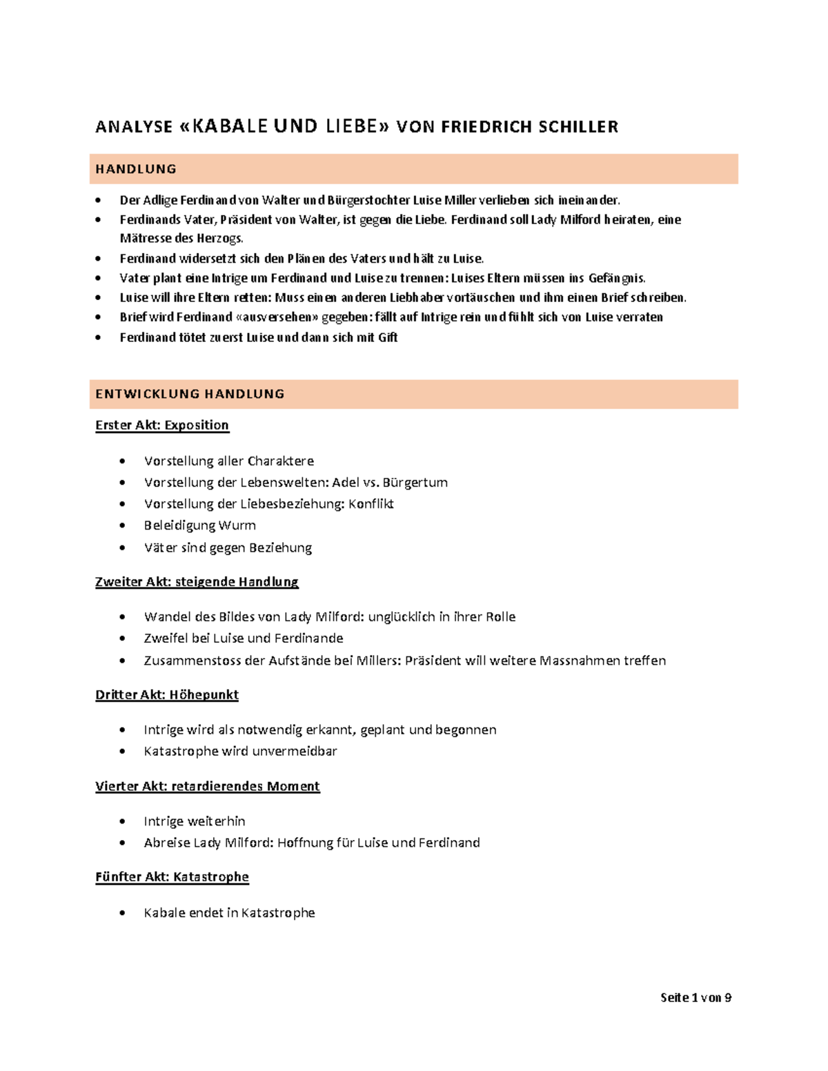 Friedrich Schiller Kabale Und Liebe Zusammenfassung Szenen Kabale und Liebe - ANALYSE «KABALE UND LIEBE» VON FRIEDRICH SCHILLER