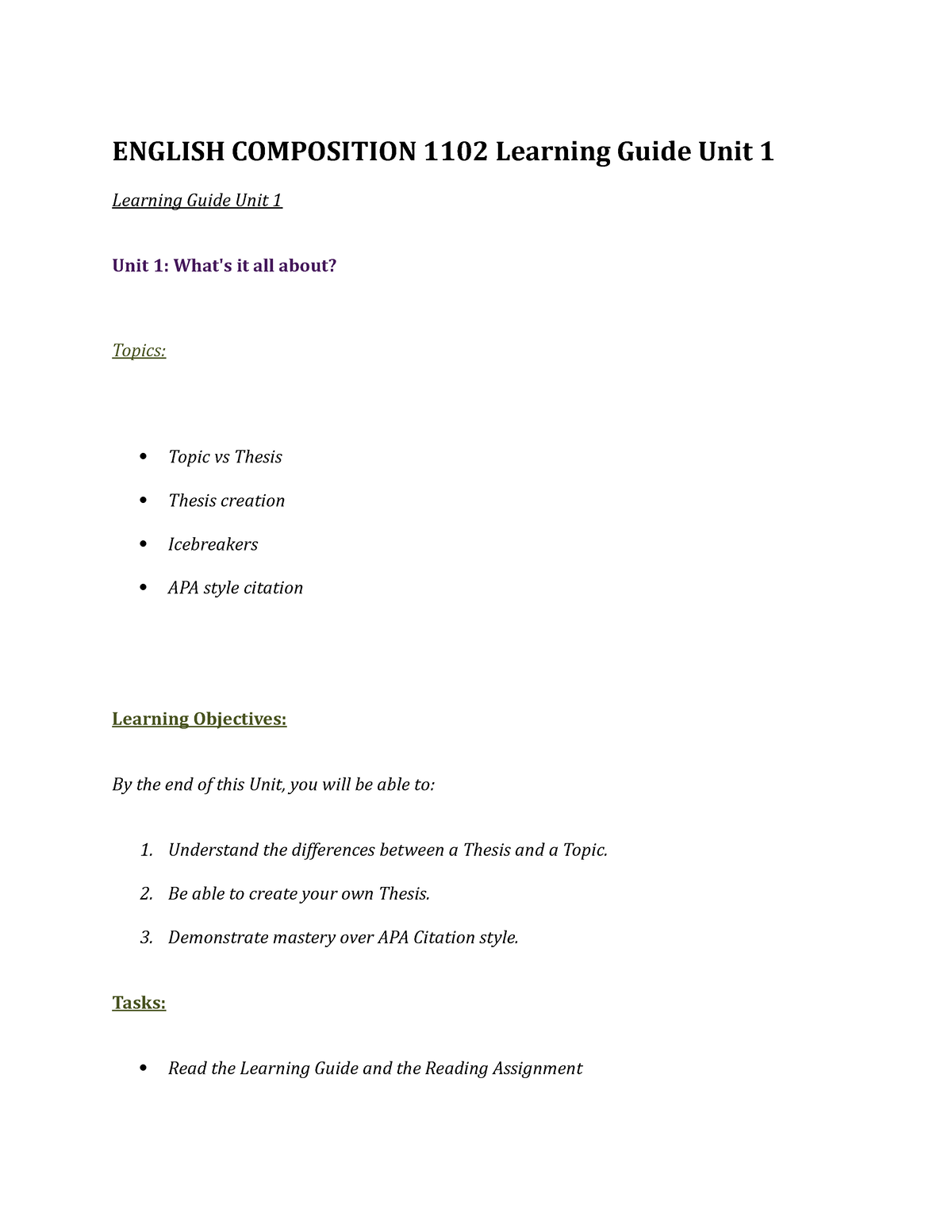 English Composition 1102 Learning Guide Unit 1 - ENGLISH COMPOSITION ...