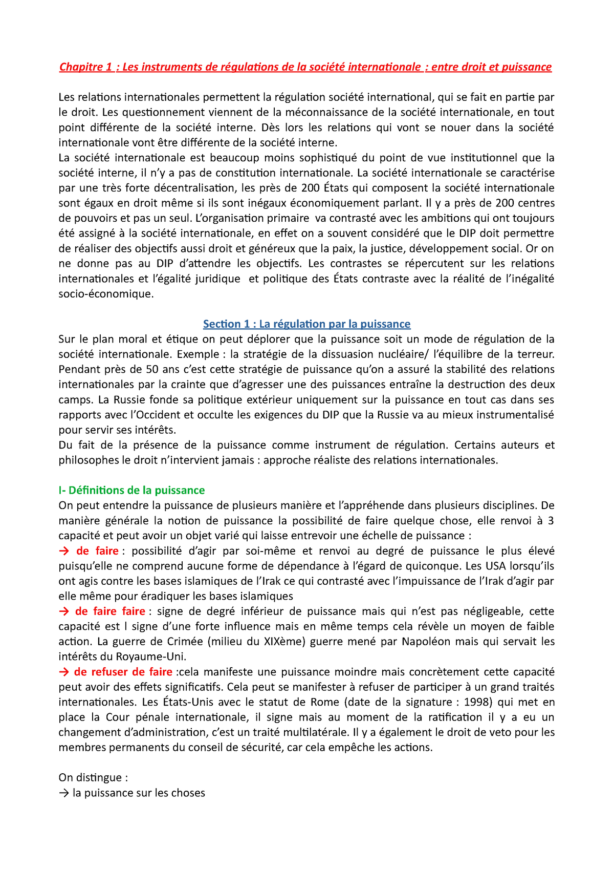 Chapitre 1 - Cours De Relation Internationale Sur Le Droit Droit ...