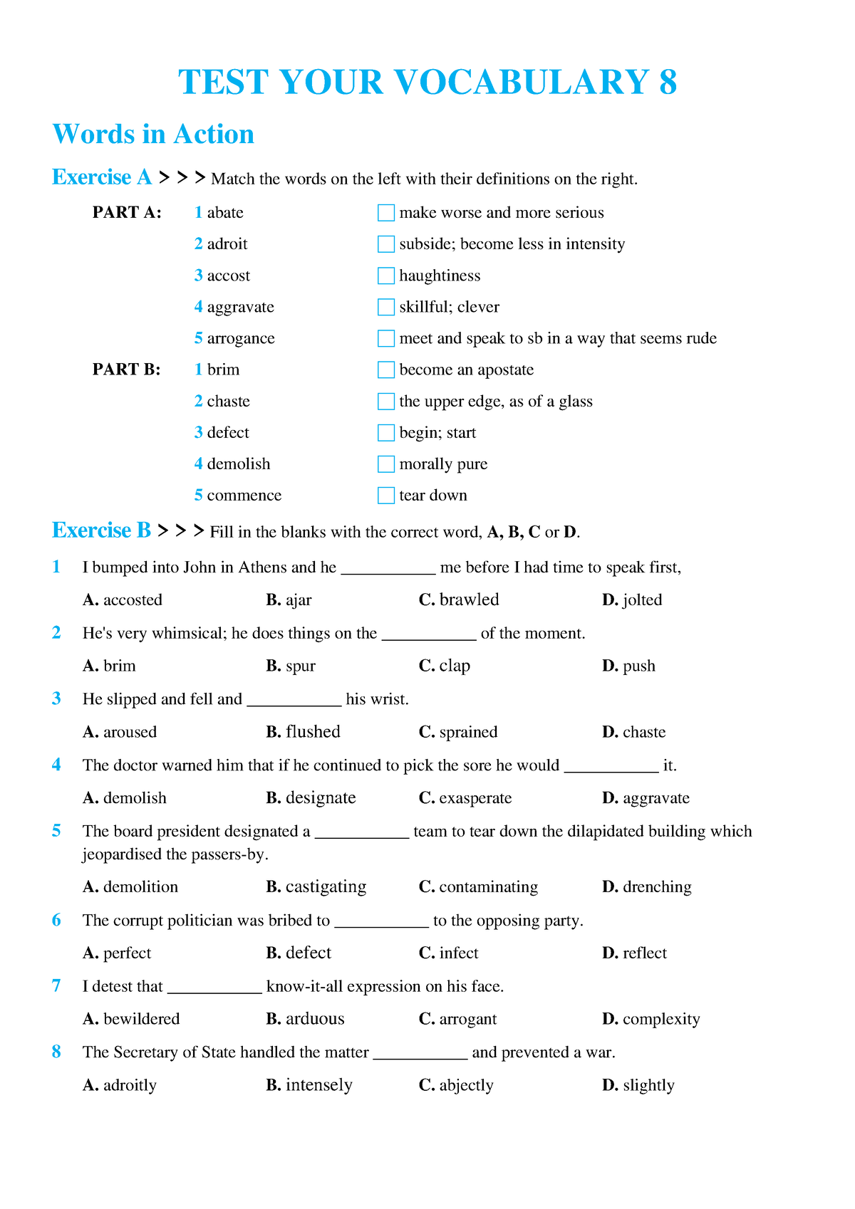 Vocabulary 8 - ihiehf - TEST YOUR VOCABULARY 8 Words in Action Exercise ...