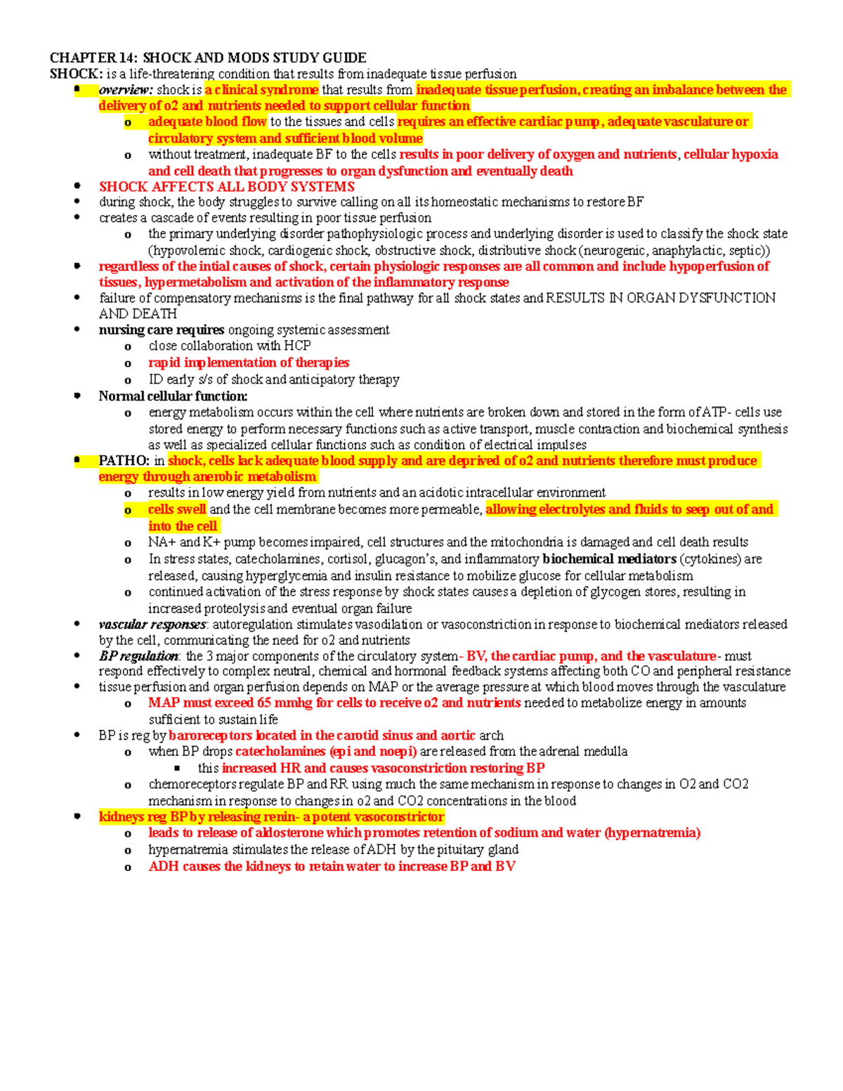 Chapter 14 study guide - CHAPTER 14: SHOCK AND MODS STUDY GUIDE SHOCK ...