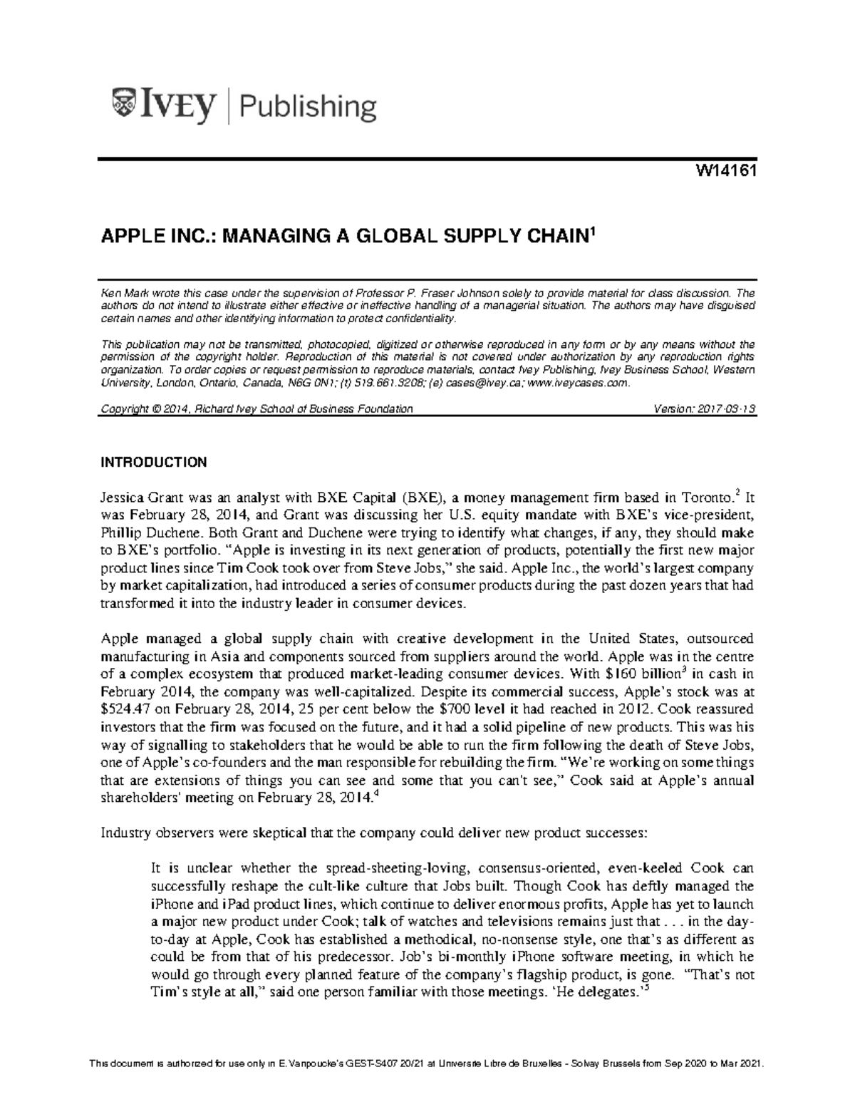 apple inc. managing a global supply chain case study pdf