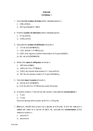 Chm 256 Tutorial 1 Latest Studocu