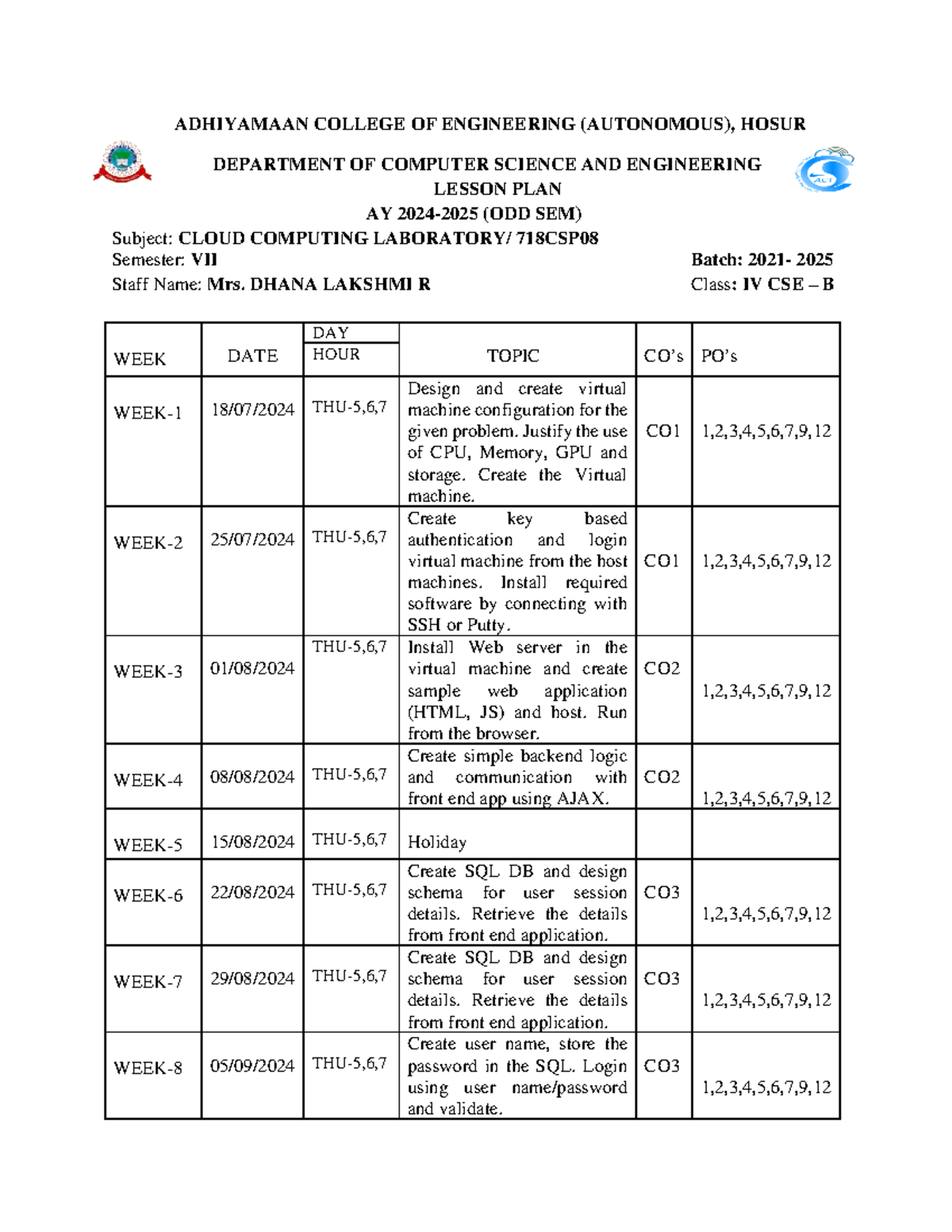 Cc lab B sec lp - AI AND ML - ADHIYAMAAN COLLEGE OF ENGINEERING ...