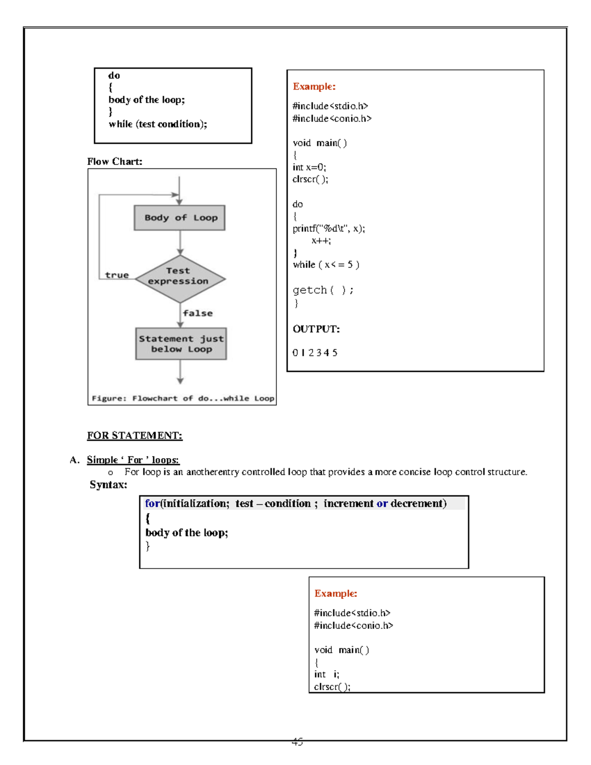 C Programming (Unit-3,4,5) - Flow Chart: FOR STATEMENT: A. Simple ‘ For ...