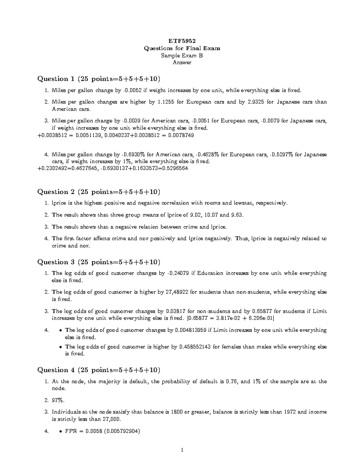 Sample Exam B Answer - ETF Questions For Final Exam Sample Exam B ...